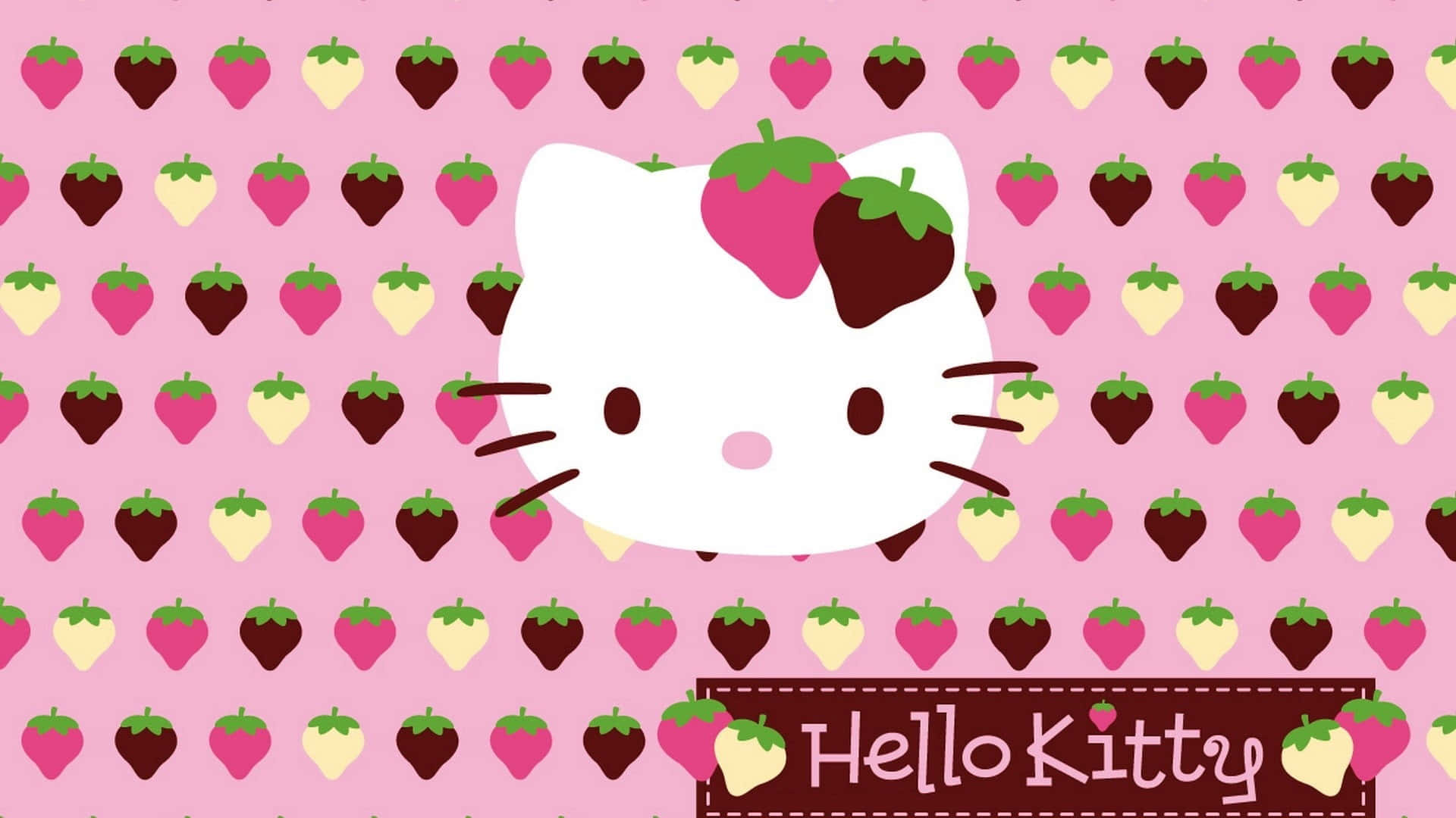 Fondo de Hello Kitty contra patrones de fresa Fondos de pantalla