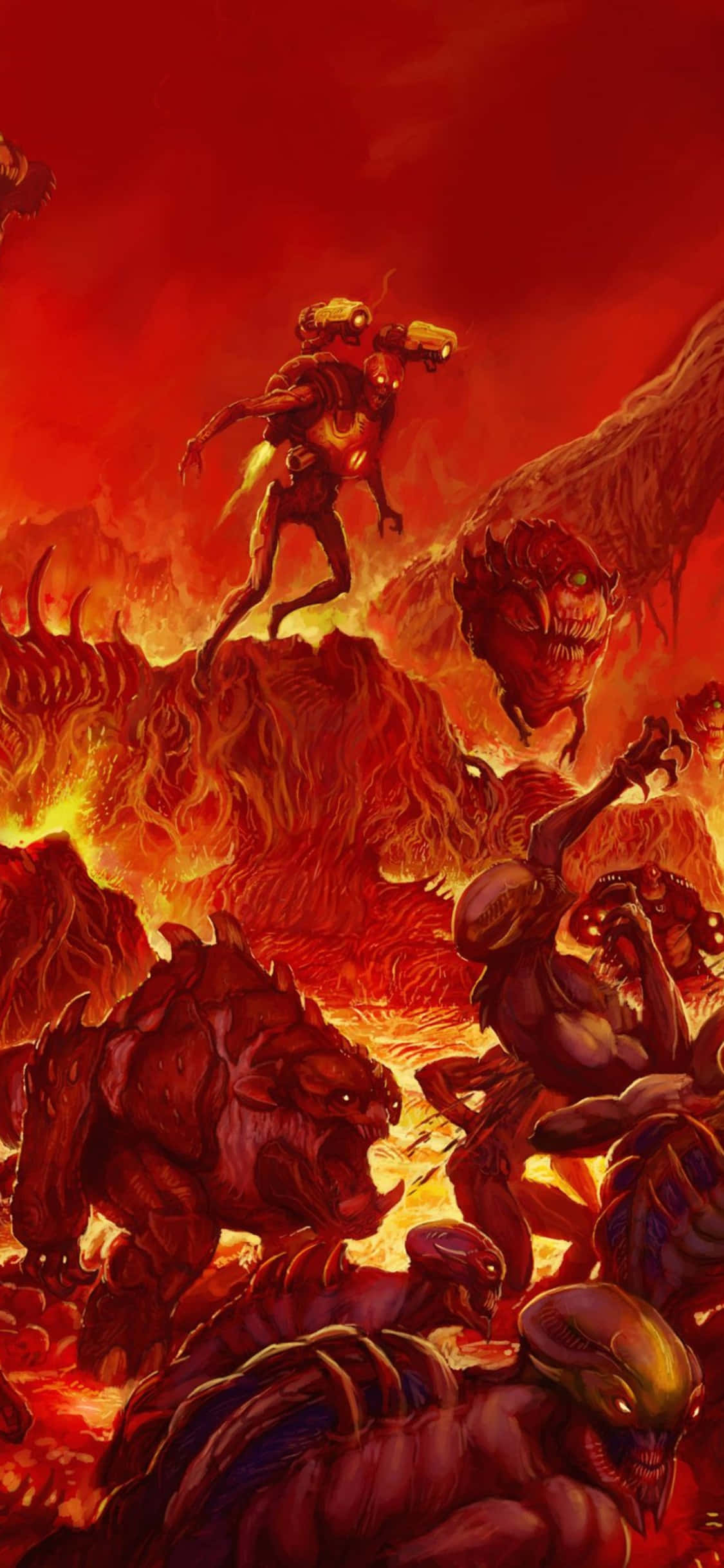 Fondo de Infierno Rojo de Doom para iPhone Xs Fondos de pantalla