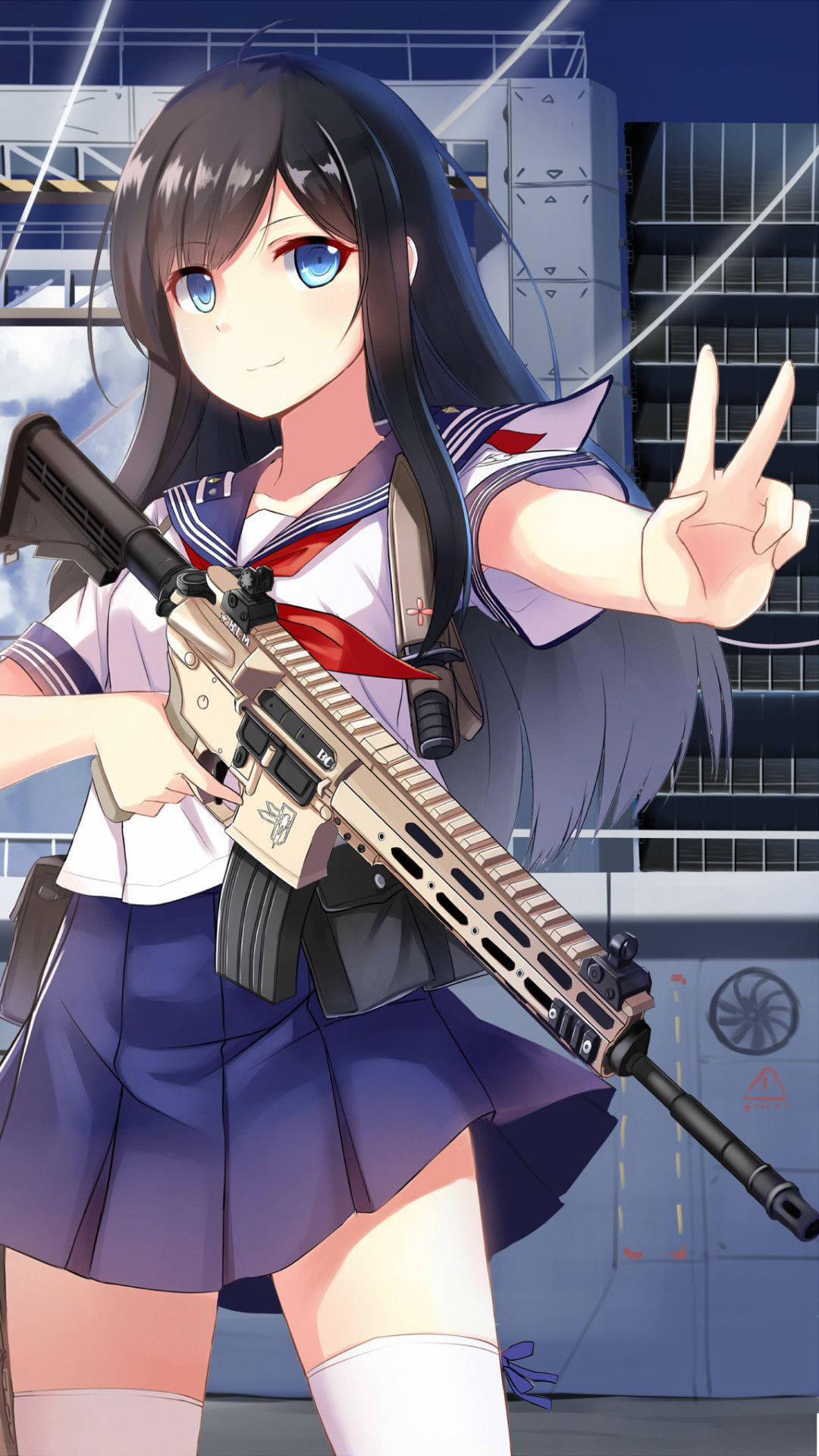Fondo de iPhone de Asashio, Chica Anime Linda con Pistola Fondos de pantalla