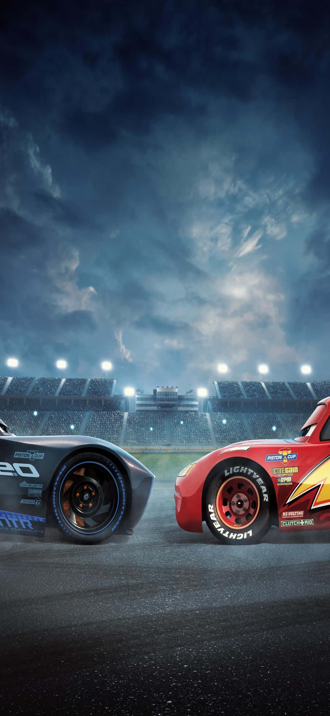 Fondo de iPhone X de Cars con McQueen y Jackson Storm Fondos de pantalla