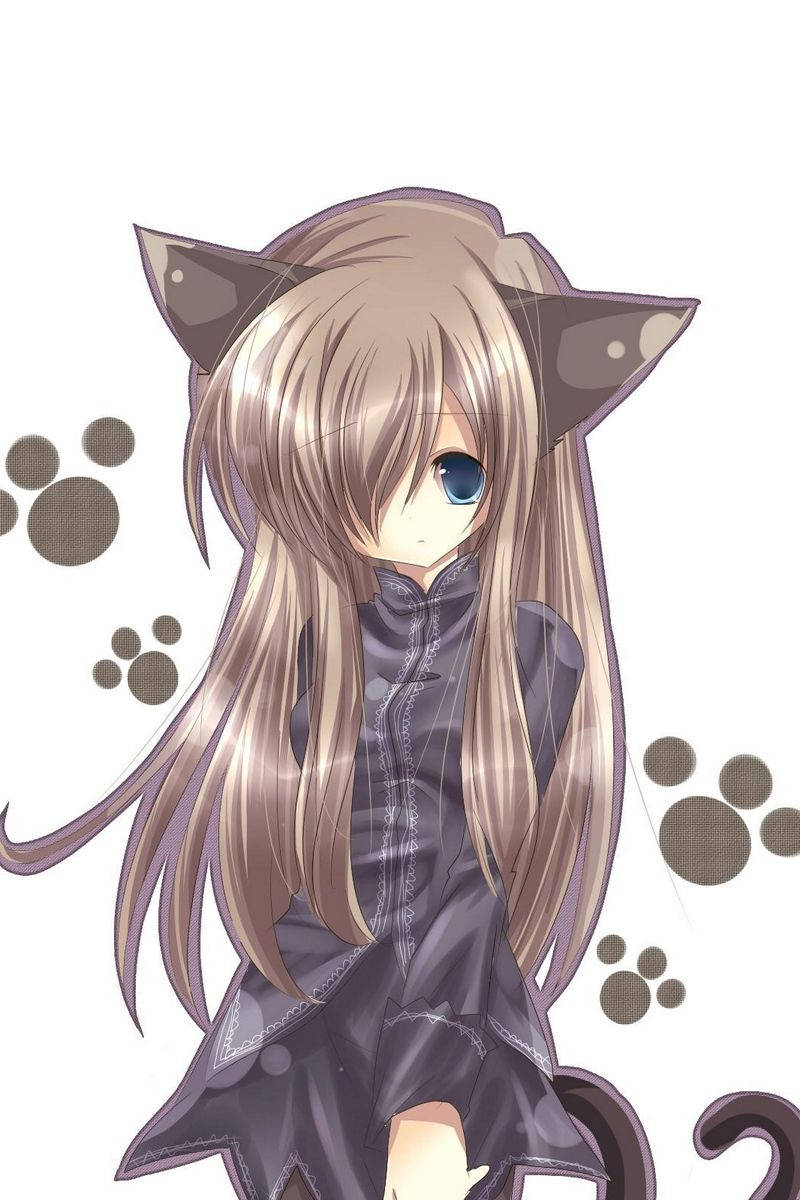 Fondo de iPhone de Chica Anime Linda con Gato Marrón Fondos de pantalla