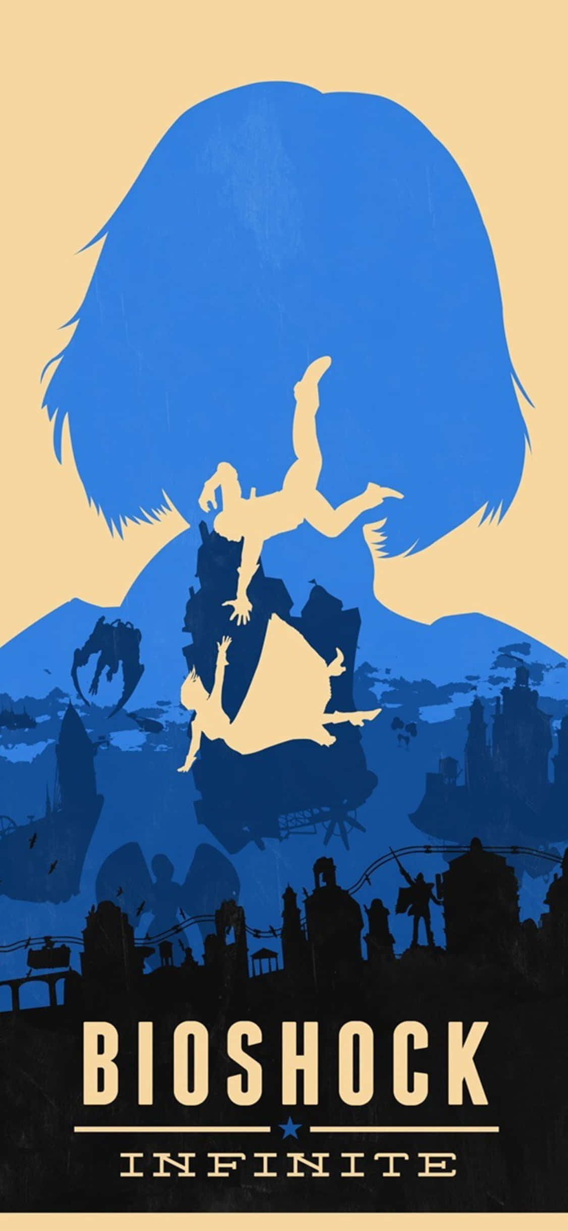 Fondo de iPhone X de Bioshock Infinite con el póster de Booker atrapando a Elizabeth Fondos de pantalla