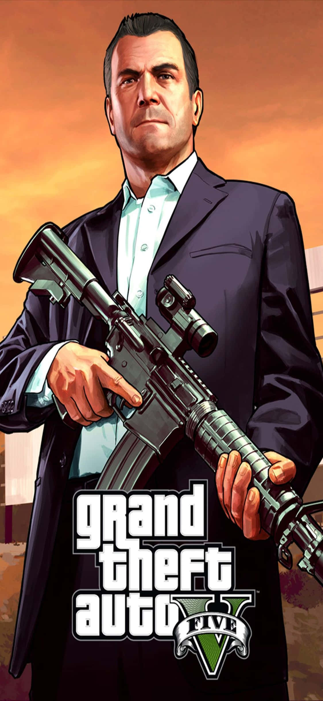 Fondo de iPhone X Grand Theft Auto V con Arma y Michael Fondos de pantalla