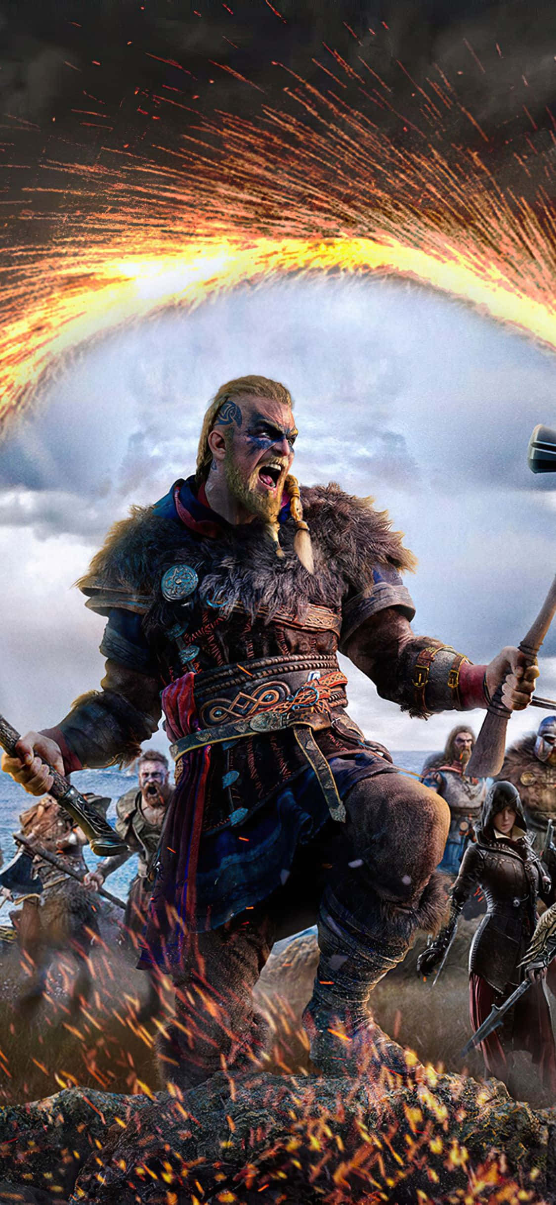 Fondo de iPhone Xs Assassin's Creed Valhalla con Eivor siendo invocado Fondos de pantalla