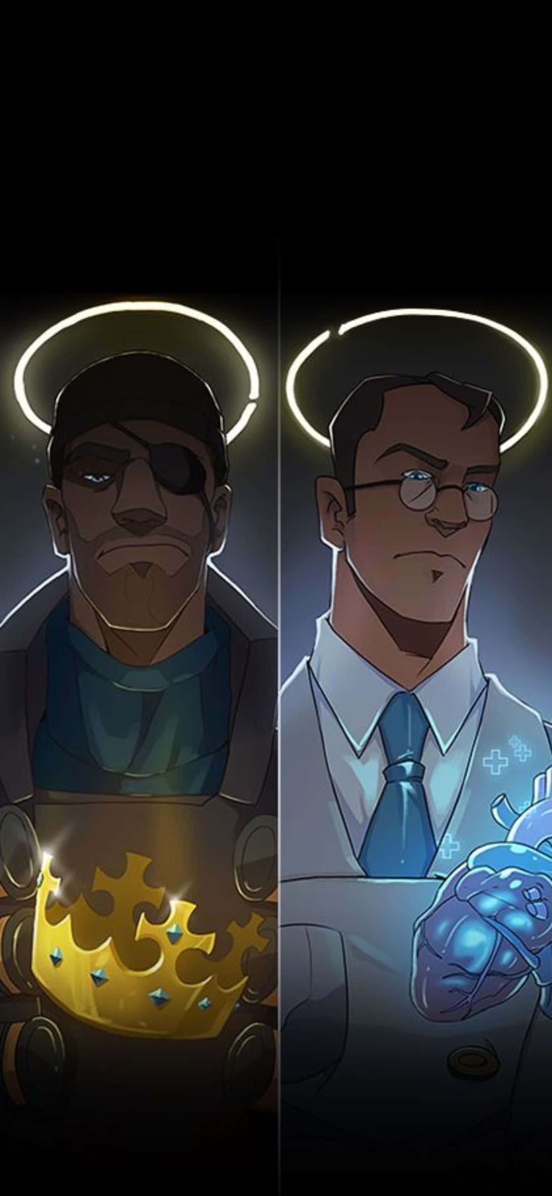 Fondo de iPhone Xs con Demoman y Medic con halos de TF2 Fondos de pantalla