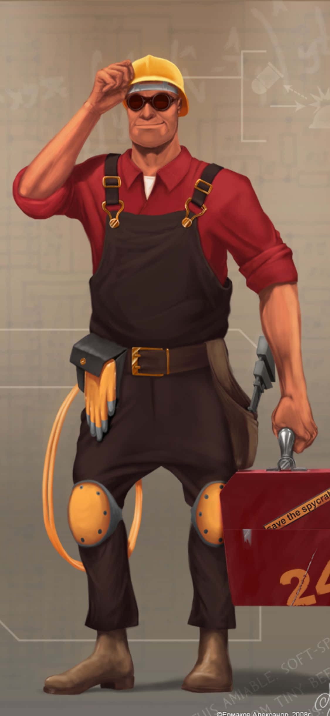 Fondo de iPhone Xs con dibujo fanart de Engineer rojo de TF2 Fondos de pantalla