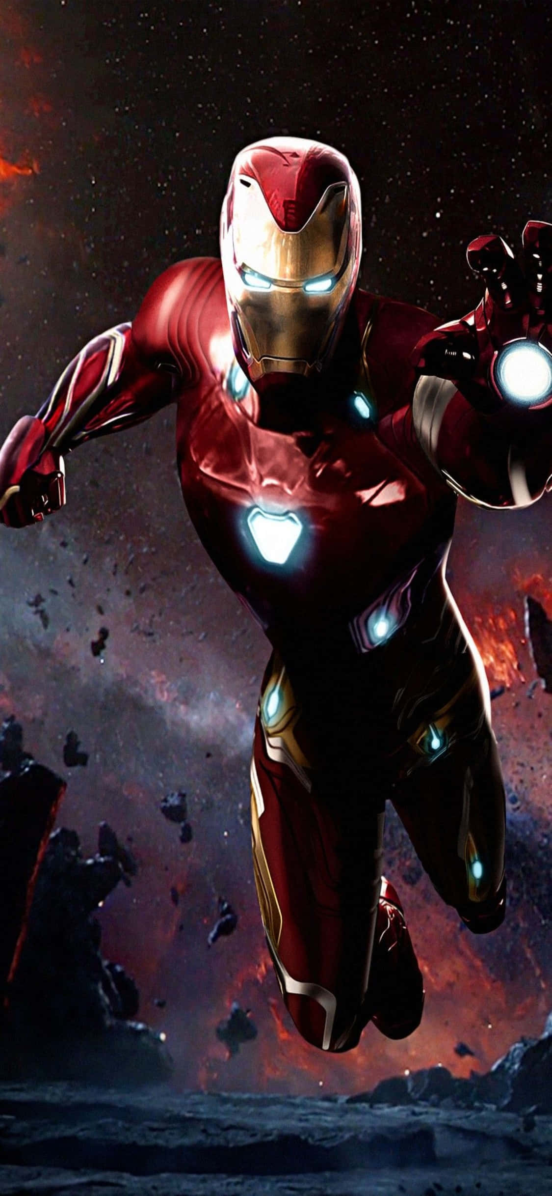 Fondo de Iron Man apuntando su bláster para iPhone X Fondos de pantalla