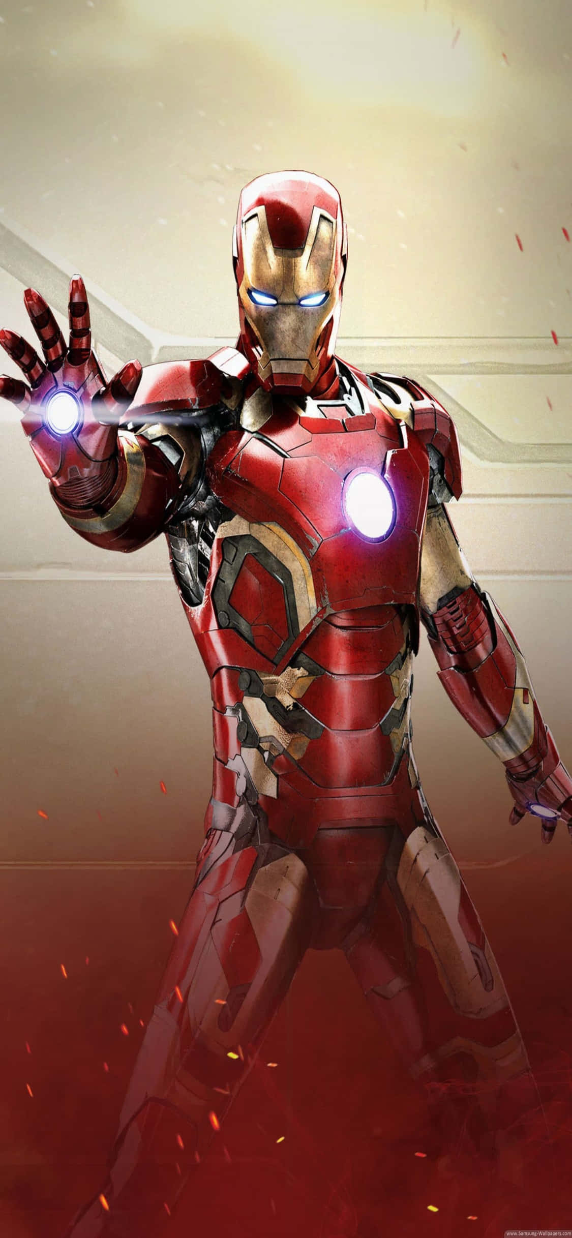 Fondo de Iron Man para iPhone X con Iron Man Posando con Palmas Brillantes Fondos de pantalla