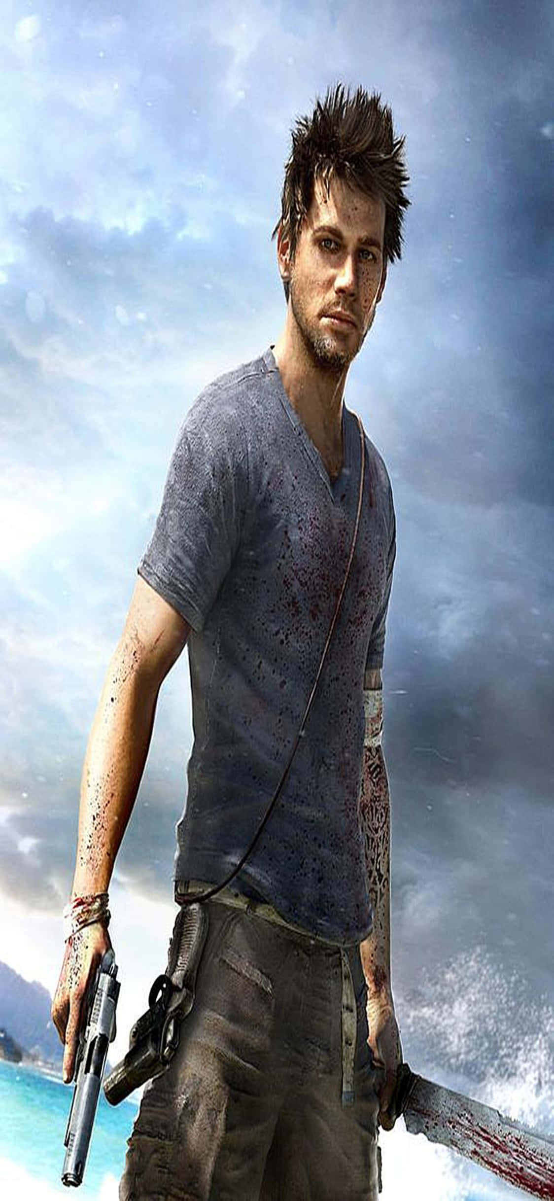 Fondo de Jason Brody con machete de Far Cry 3 para iPhone X Fondos de pantalla