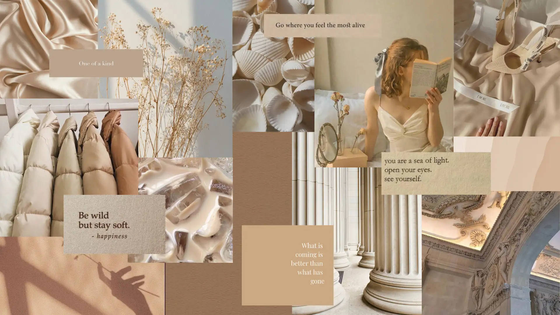 Fondo de laptop estético beige con frases