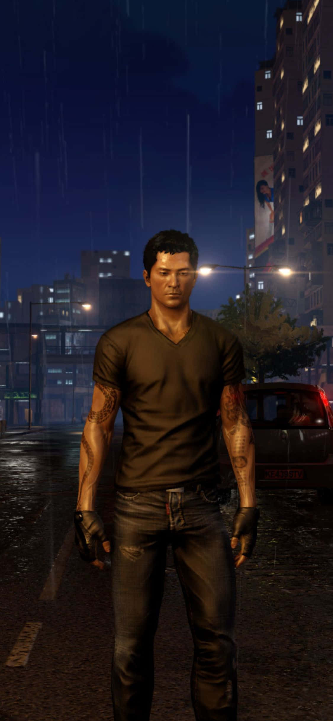 Fondo de Lluvia con Wei de Sleeping Dogs en Escote en V para iPhone XS Fondos de pantalla