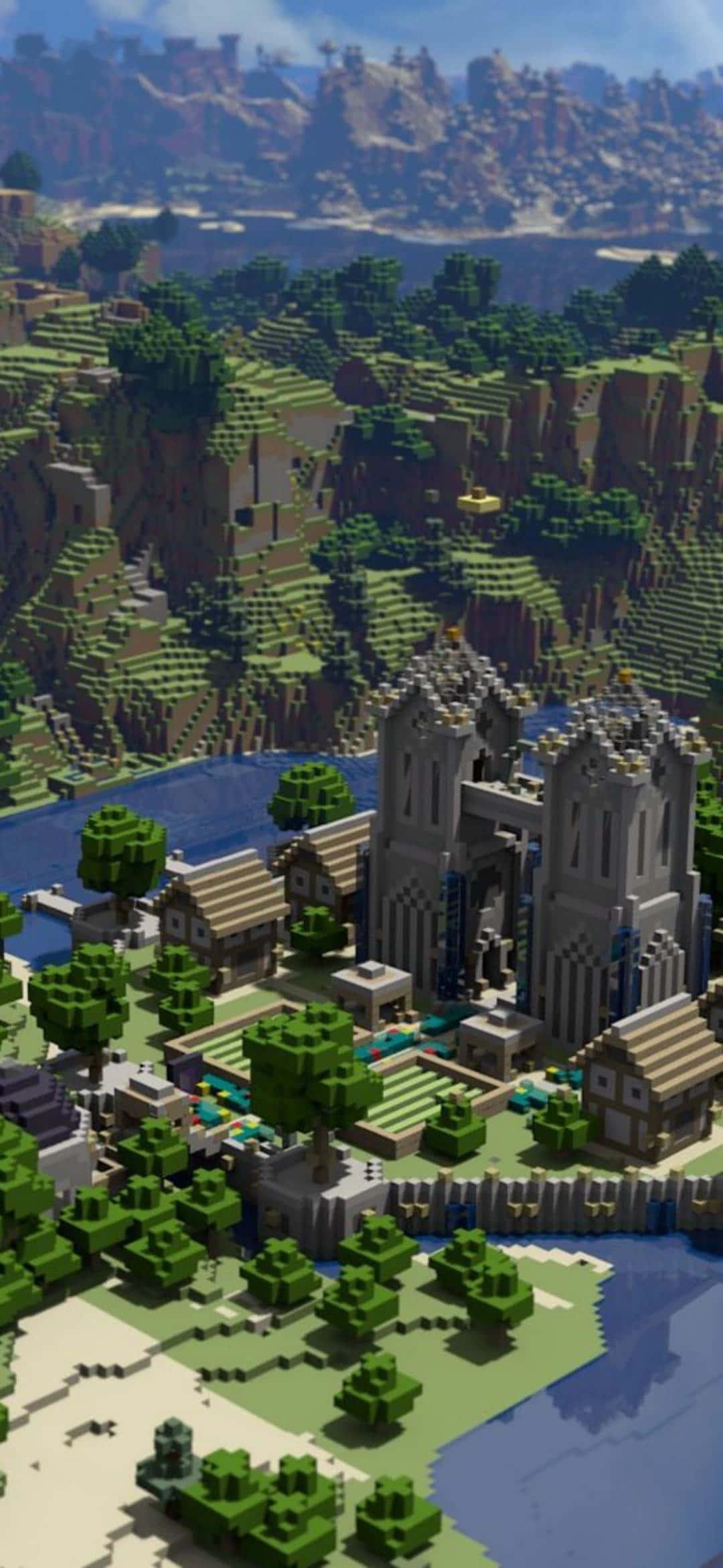 Fondo de Minecraft para Pixel 3 con castillo en el río Fondos de pantalla