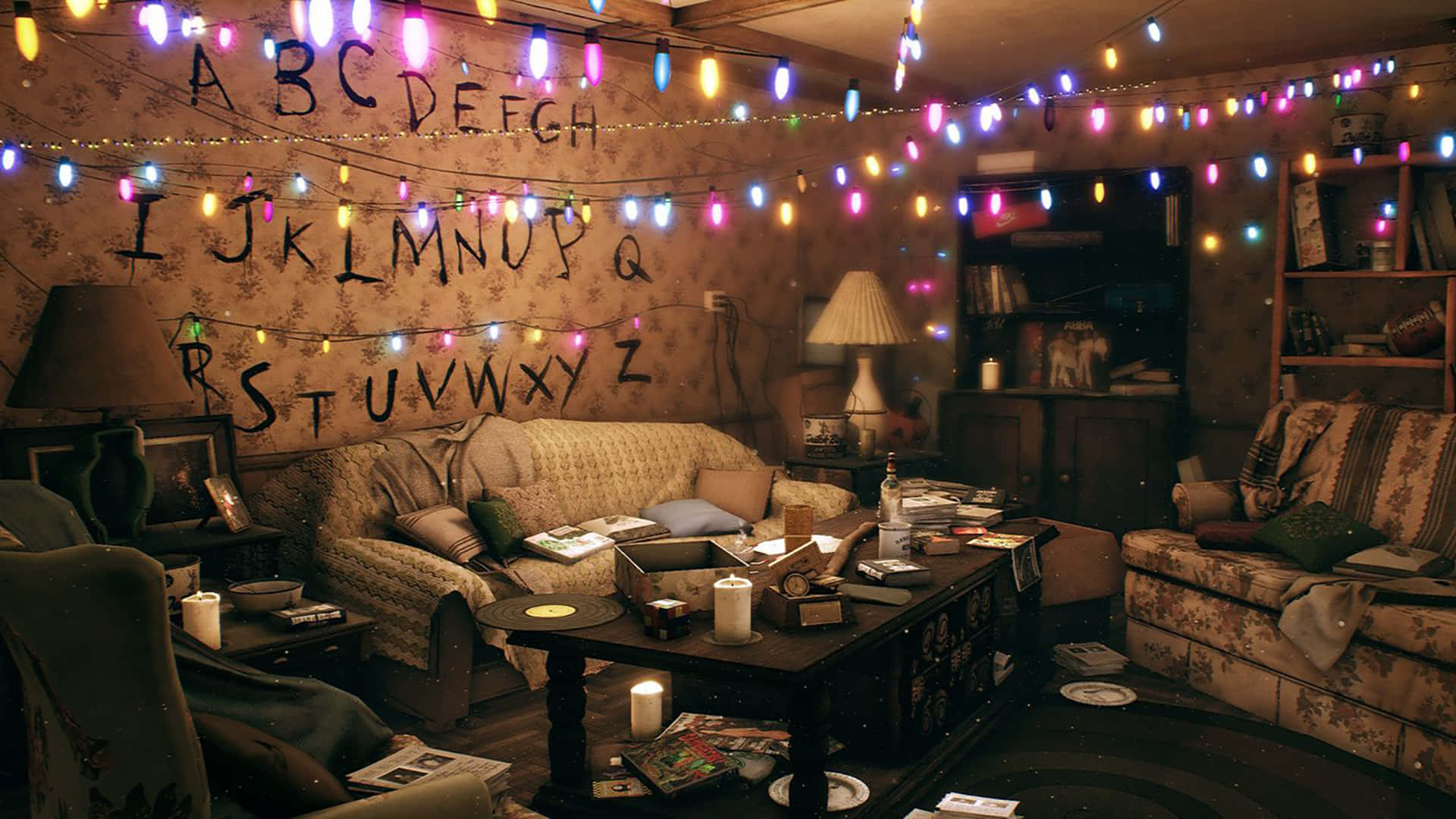 Fondo de Navidad para Teams del Salón de los Byers de Stranger Things Fondos de pantalla