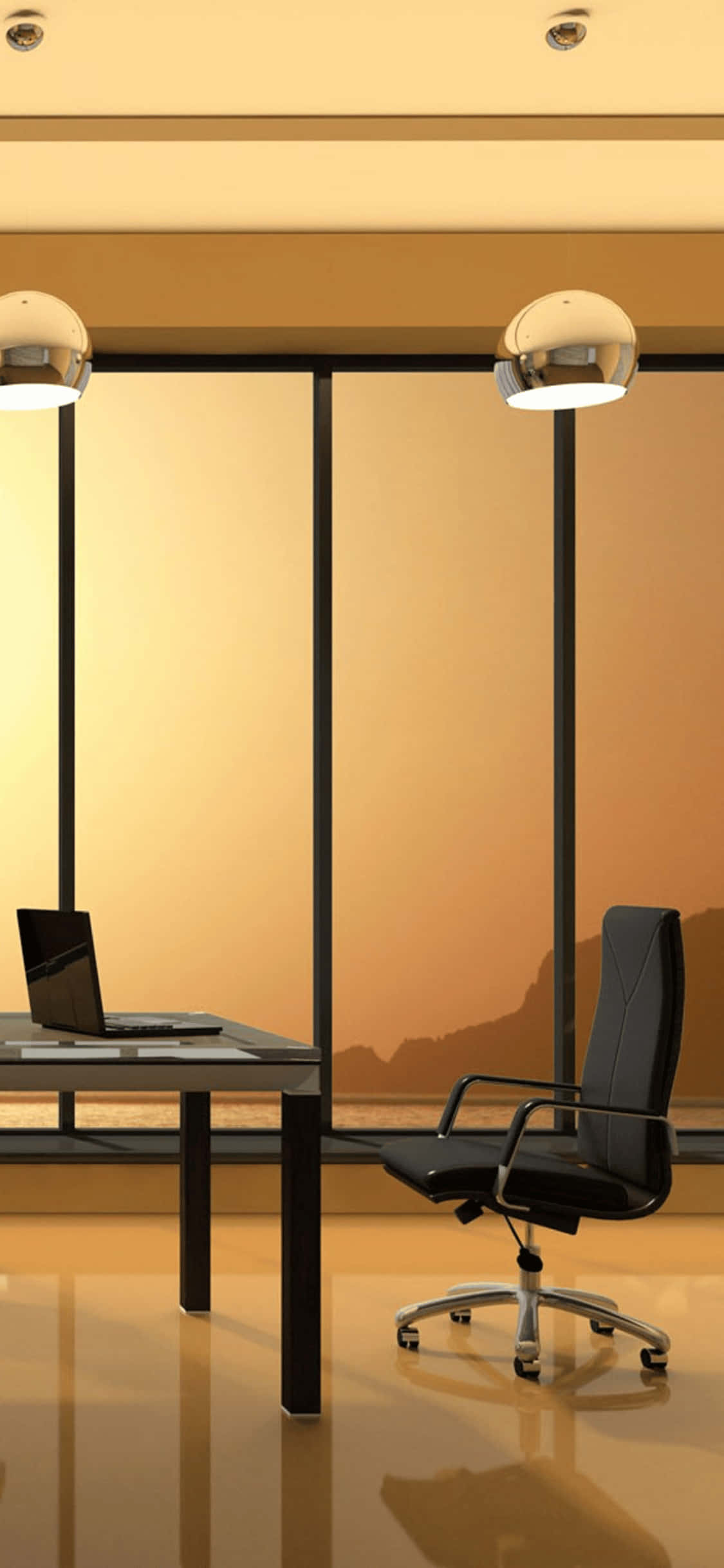 Fondo de Oficina con Ventanas al Atardecer para iPhone X Fondos de pantalla