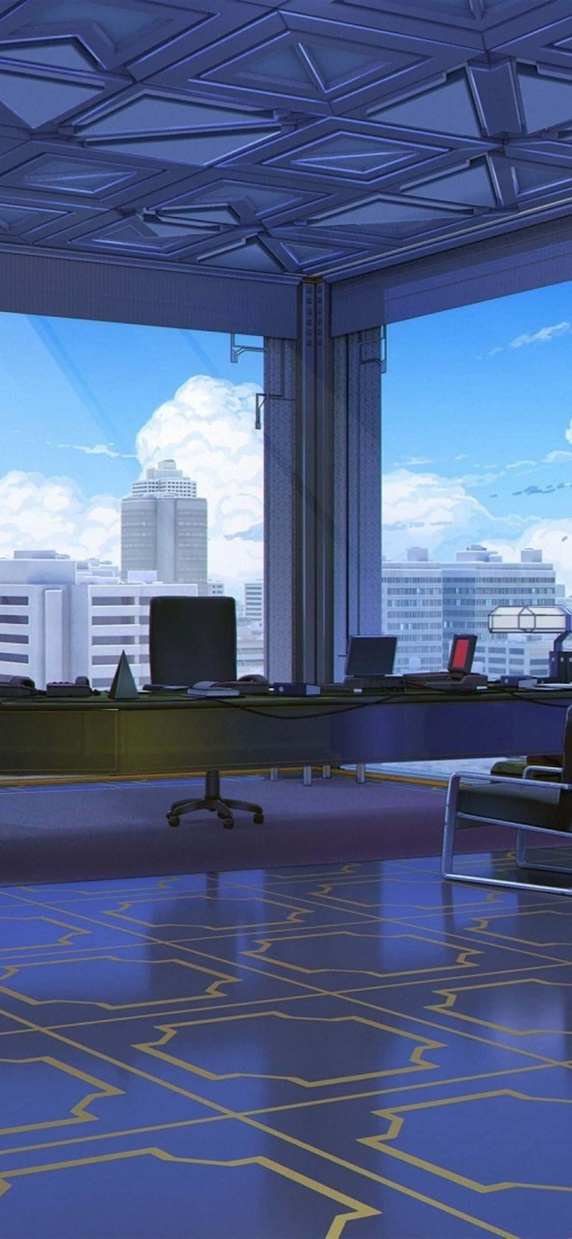 Fondo de oficina con vista a la ciudad para iPhone XS Fondos de pantalla