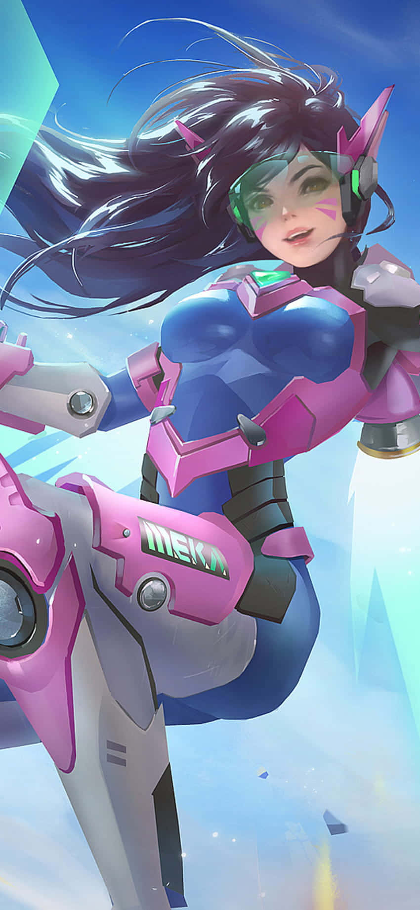 Fondo de Overwatch para iPhone XS Max con D.Va flotando en el aire Fondos de pantalla