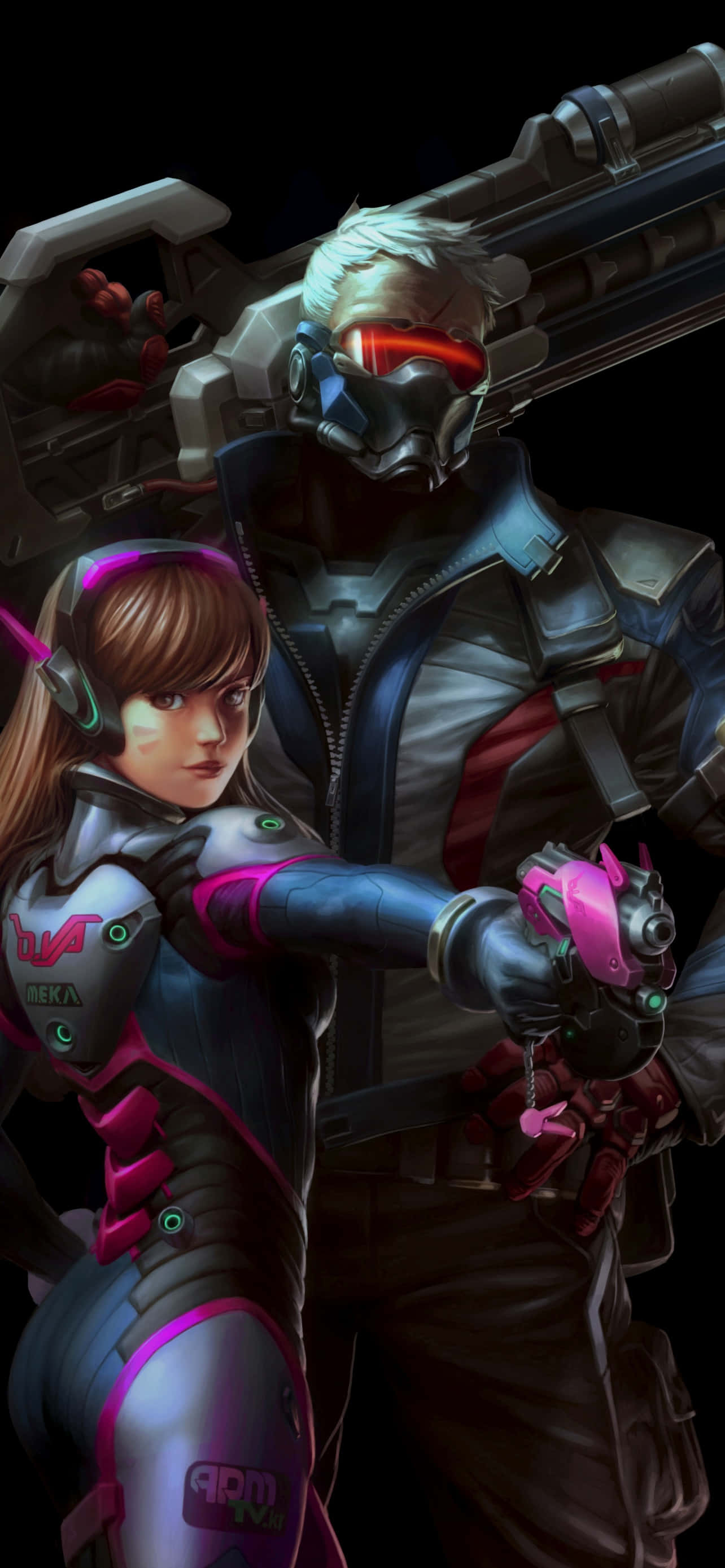 Fondo de Overwatch para iPhone Xs Max con D.Va y Soldier 76 Fondos de pantalla