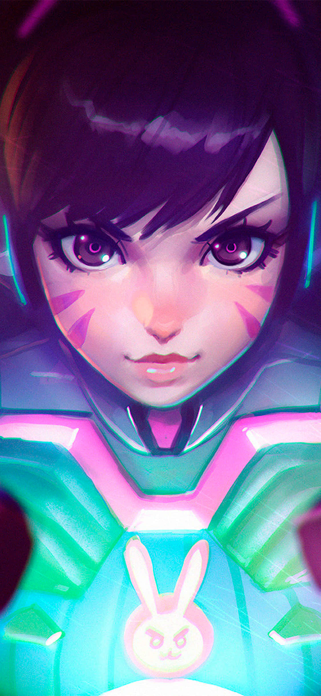 Fondo de Overwatch para iPhone Xs Max con D.Va y su logo de conejo brillante Fondos de pantalla