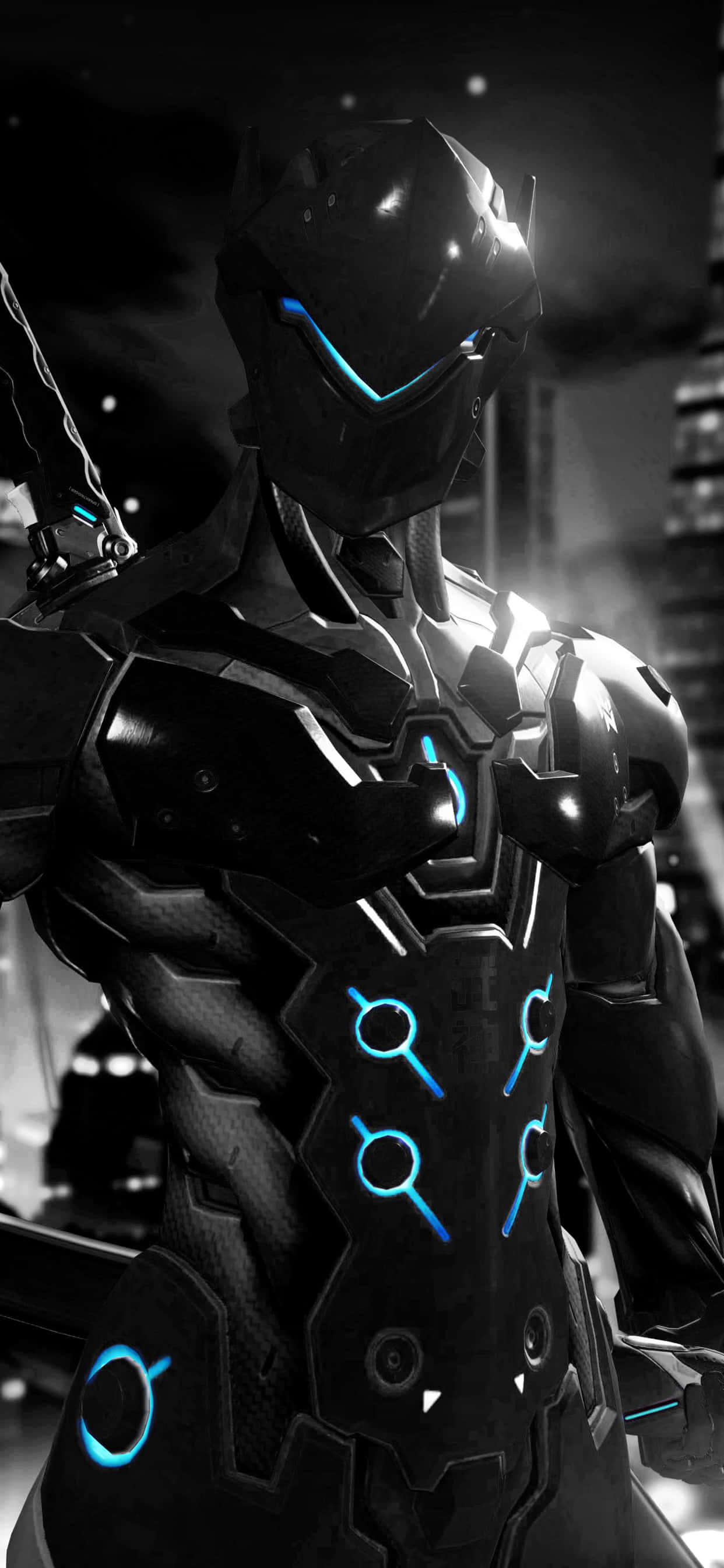 Fondo de Overwatch para iPhone XS Max con Genji traje negro Fondos de pantalla