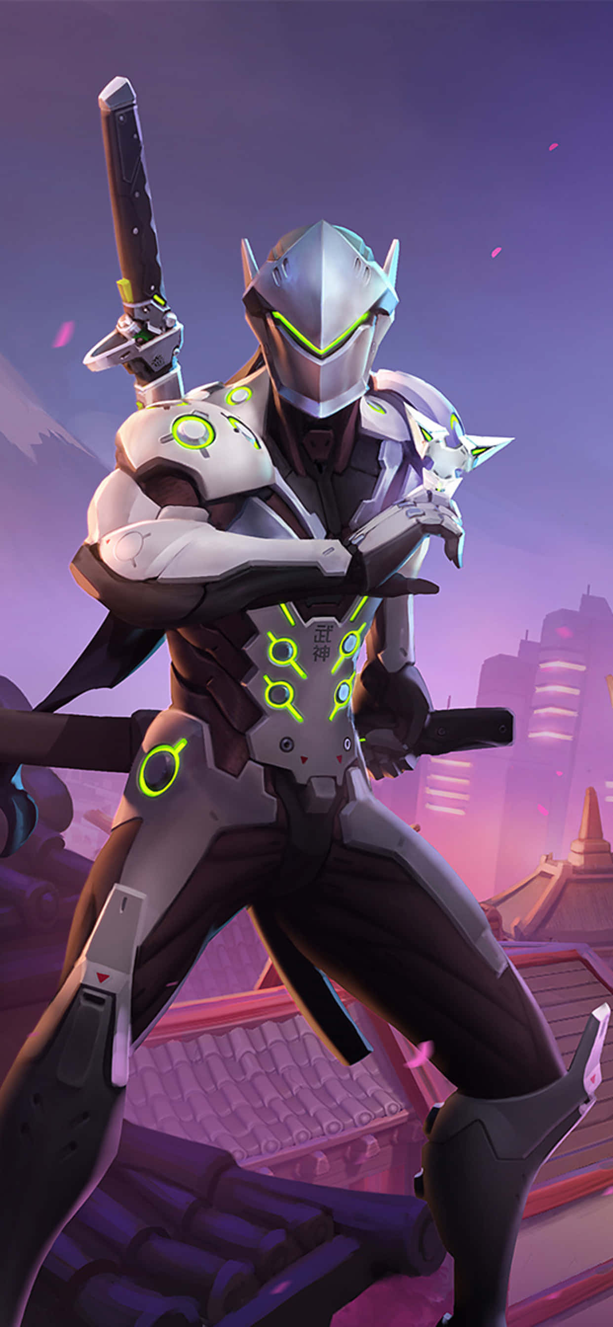 Fondo de Overwatch para iPhone Xs Max con Genji y traje blanco Fondos de pantalla