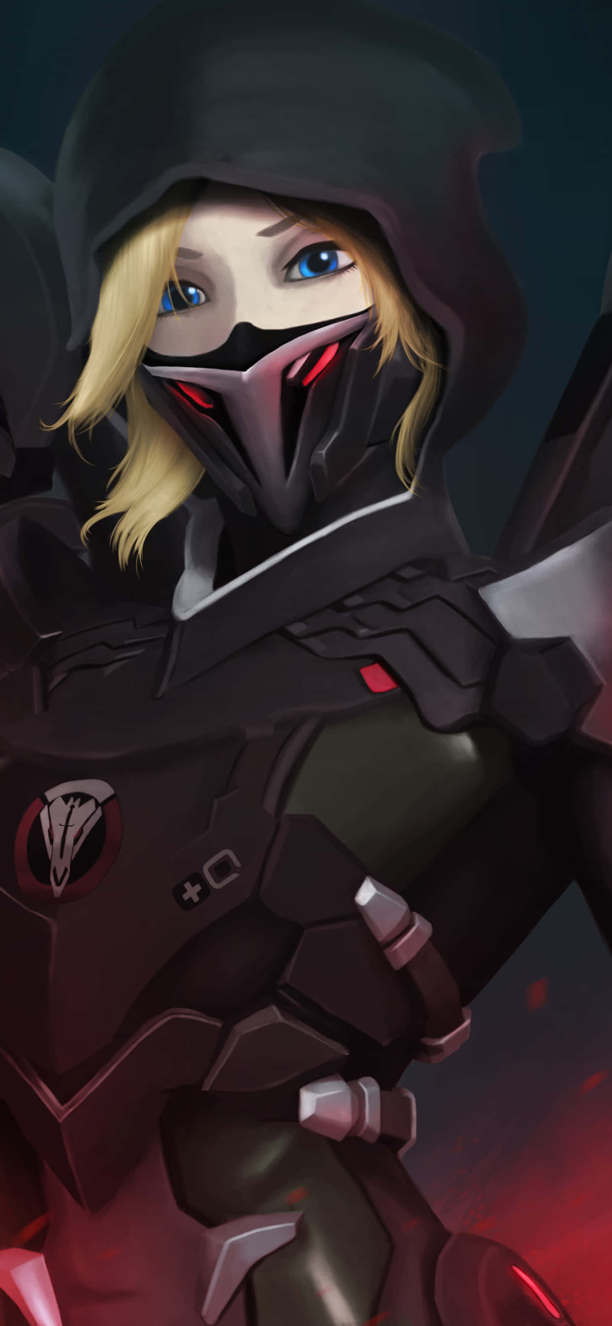 Fondo de Overwatch para iPhone Xs Max con Mercy y sudadera negra Fondos de pantalla