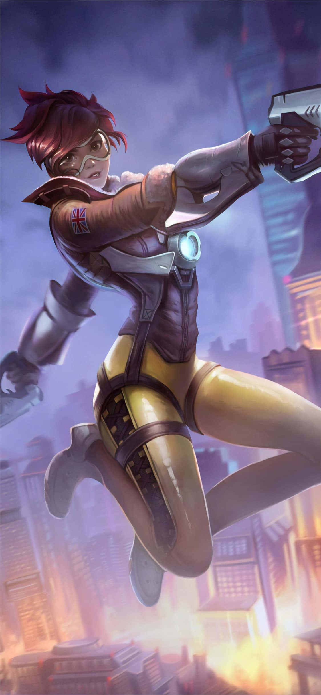 Fondo de Overwatch para iPhone XS Max con Tracer saltando Fondos de pantalla