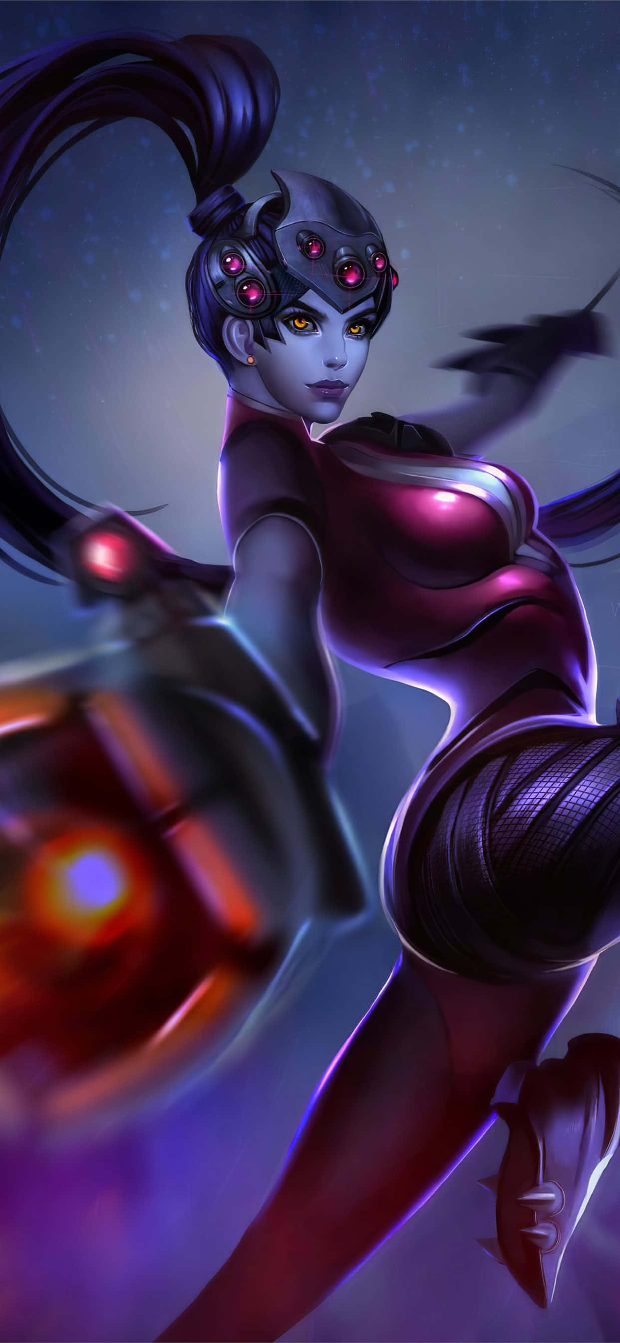 Fondo de Overwatch para iPhone Xs Max con Widowmaker apuntando con un arma Fondos de pantalla