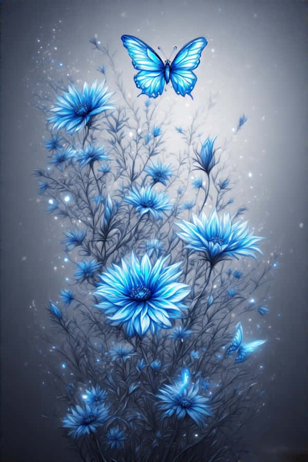 Fondo de Pantalla de Flores Azules y Mariposas Brillantes Fondos de pantalla