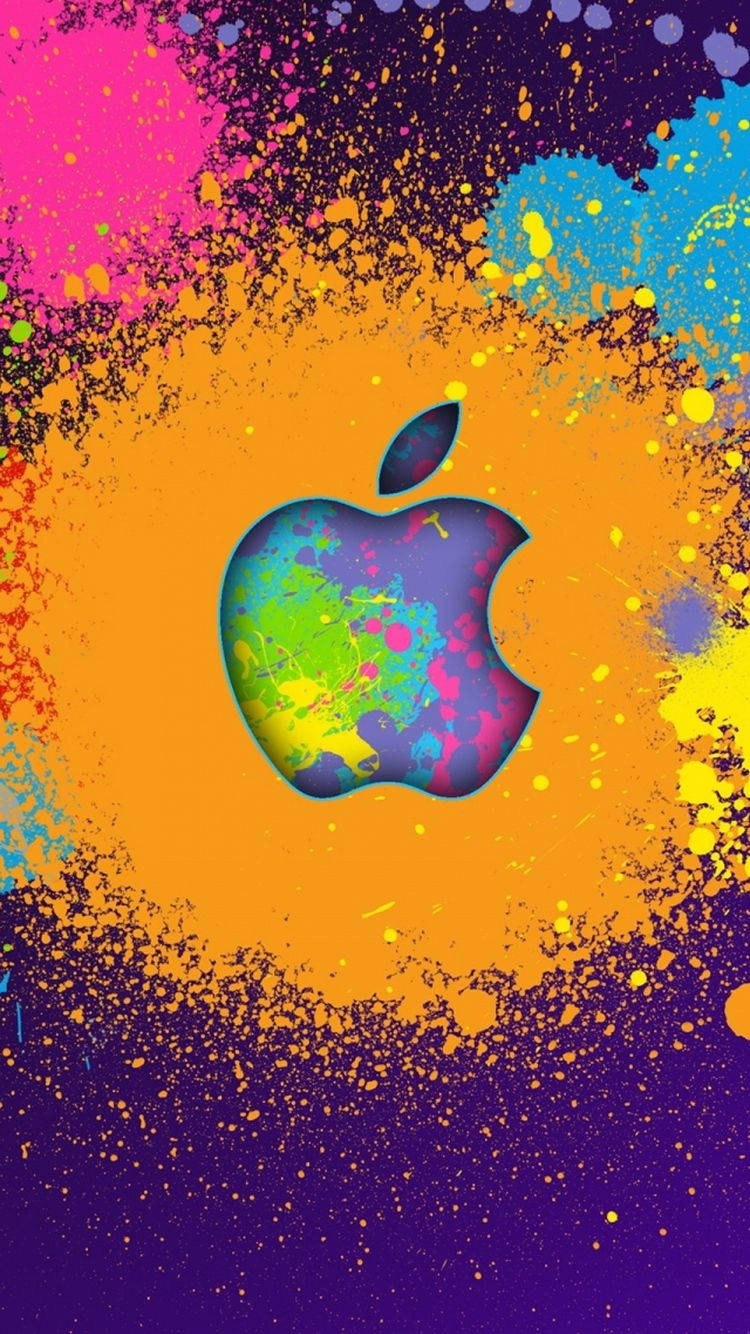 Fondo de pantalla de iPhone con logotipo de Apple y salpicadura de color Fondos de pantalla