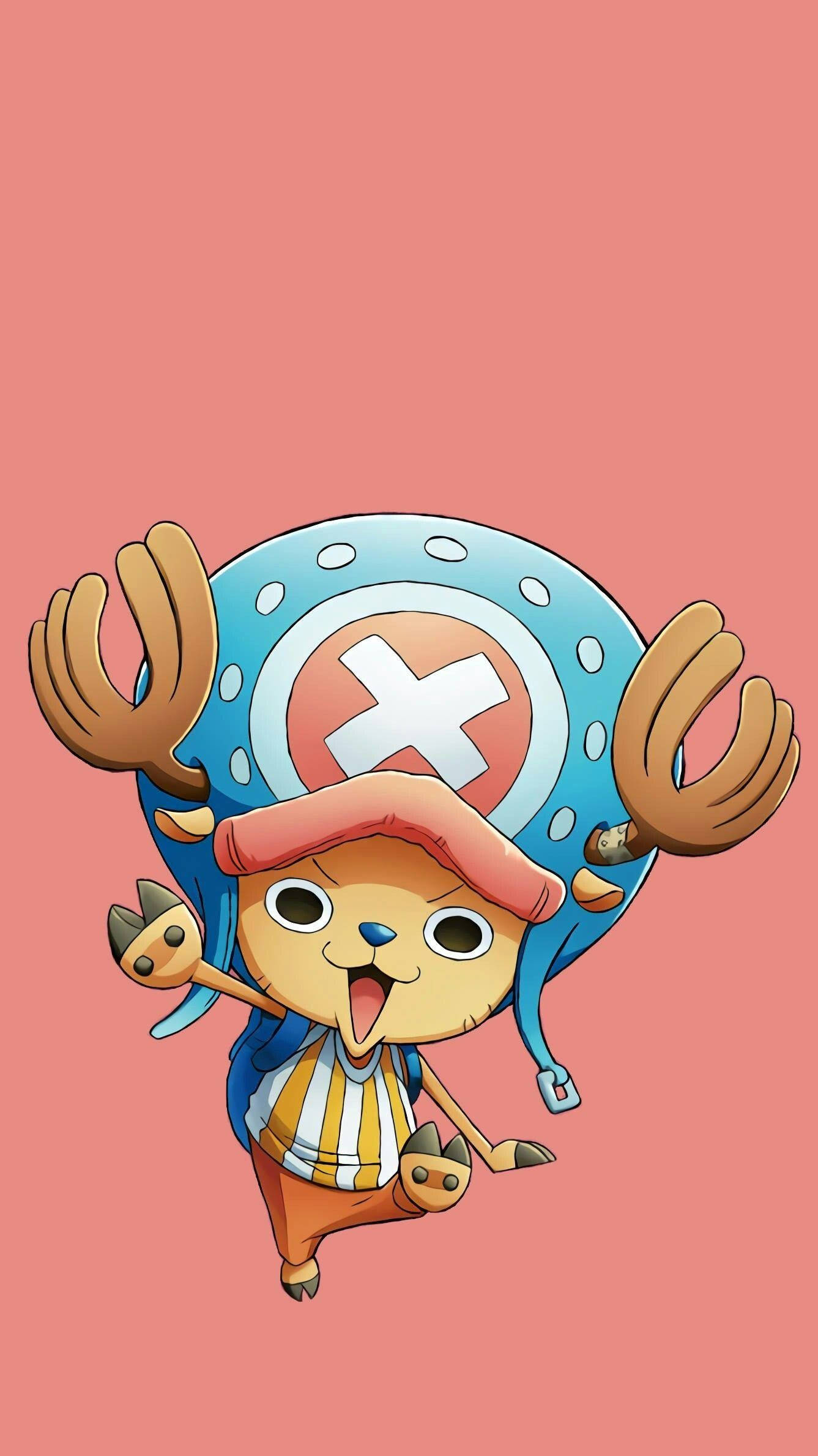 Fondo de pantalla de Chopper de One Piece sobre fondo melocotón Fondos de pantalla