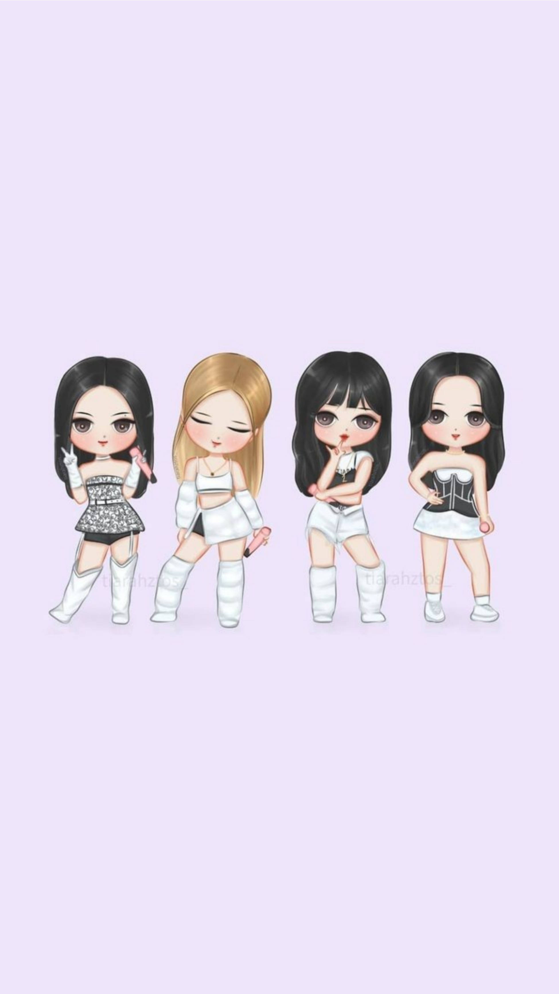 Fondo de pantalla de Blackpink en caricatura con ropa blanca Fondos de pantalla