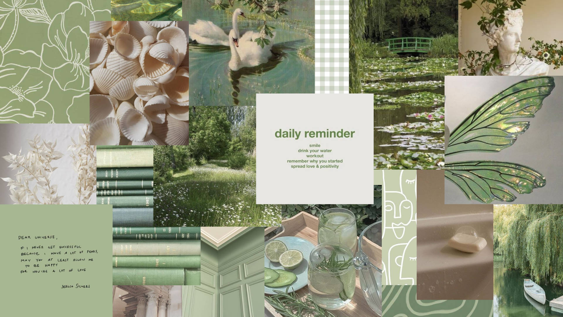 Fondo de pantalla collage estético verde salvia para laptop Fondos de pantalla