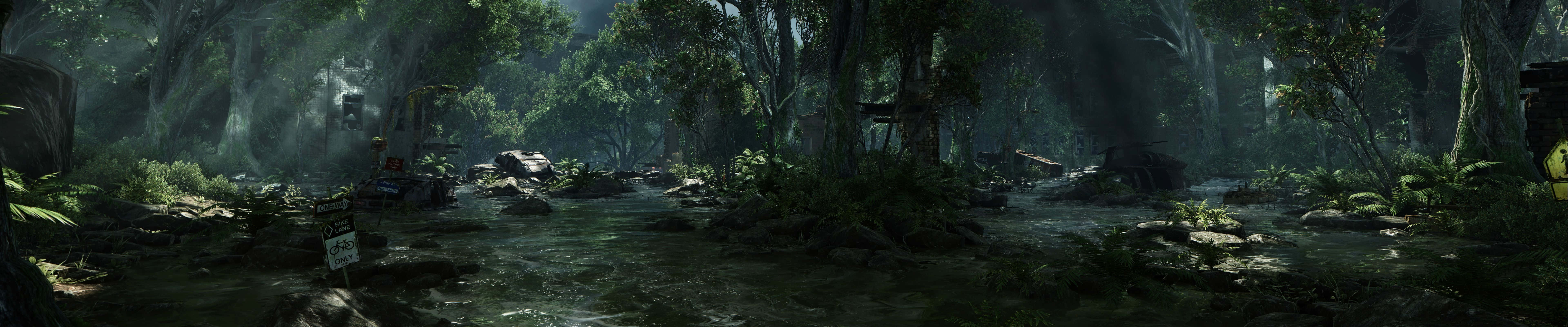 Fondo de pantalla impactante del bosque de Crysis para monitor Pixel 3 Fondos de pantalla