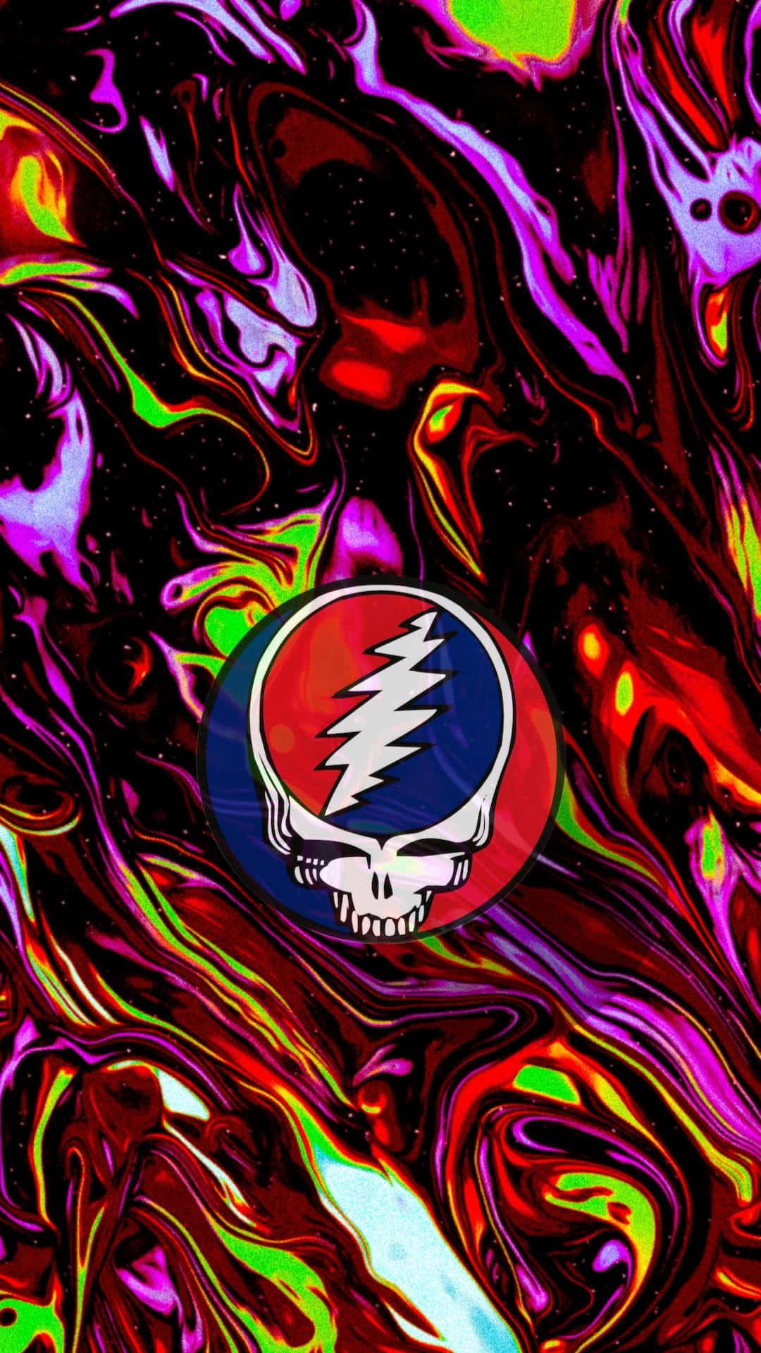 Fondo de pantalla para iPhone de Grateful Dead con piel elástica y luminosa y logo de calavera Fondos de pantalla