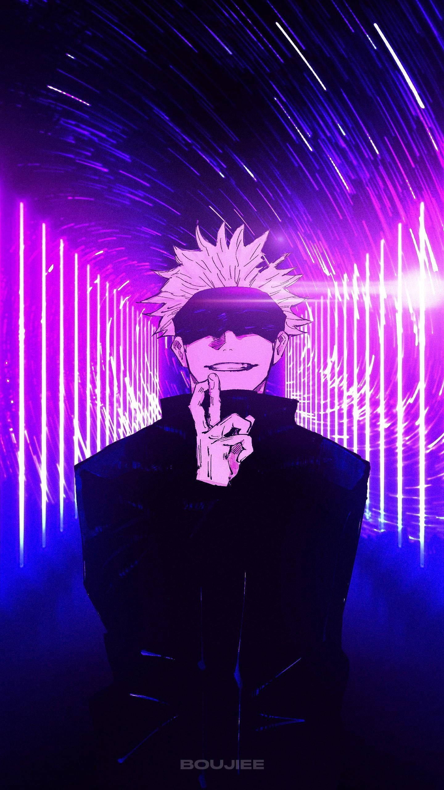 Fondo de pantalla morado neón de Satoru Gojo de Jujutsu Kaisen para teléfono Fondos de pantalla