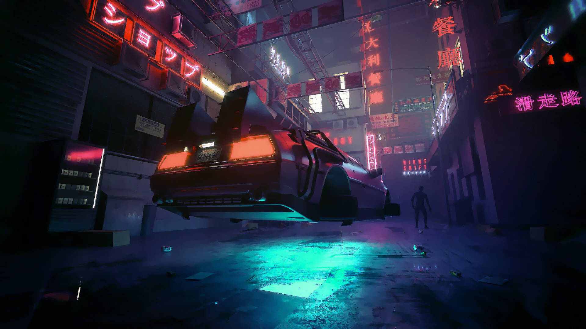 Fondo de pantalla único para laptop: DeLorean cyberpunk Fondos de pantalla