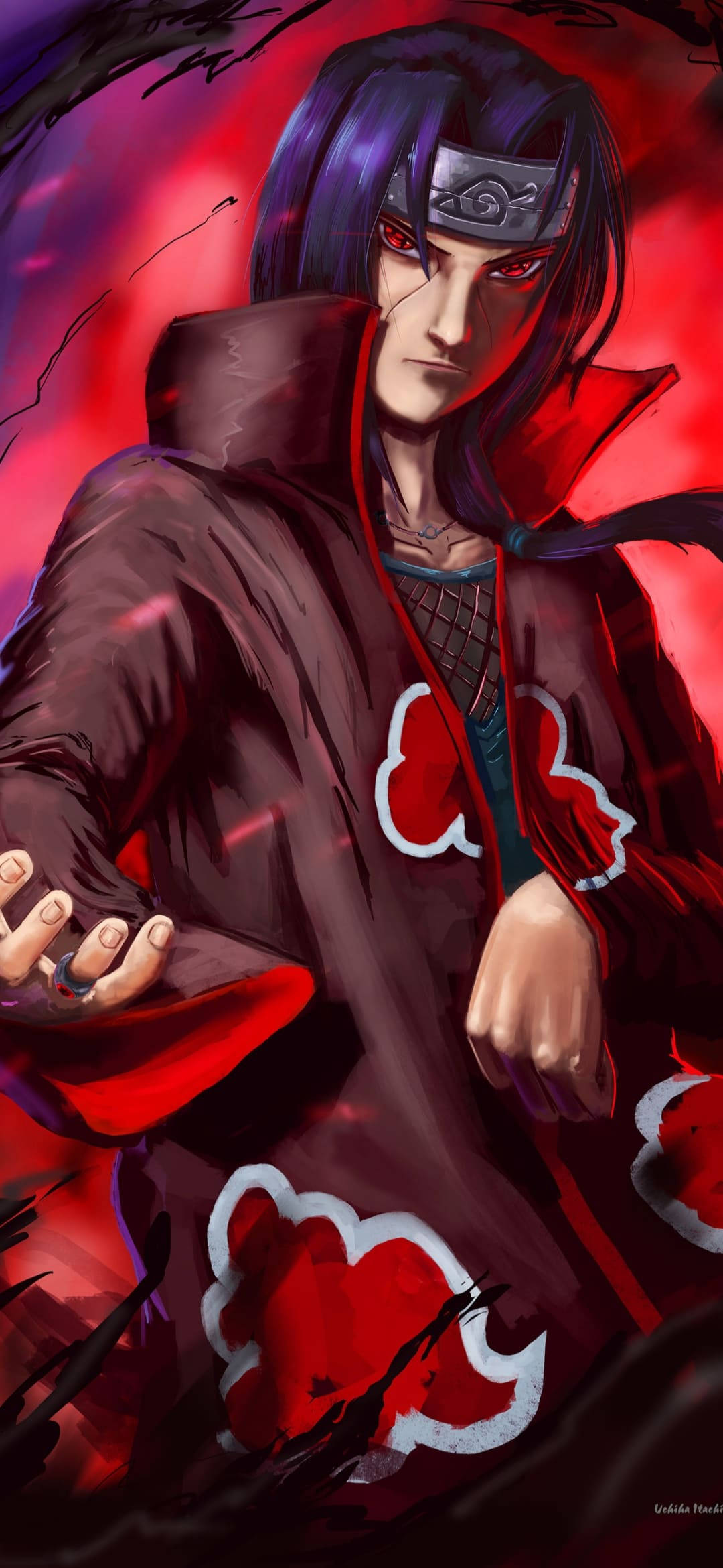 Fondo de pantalla de Itachi en rojo para teléfono Fondos de pantalla