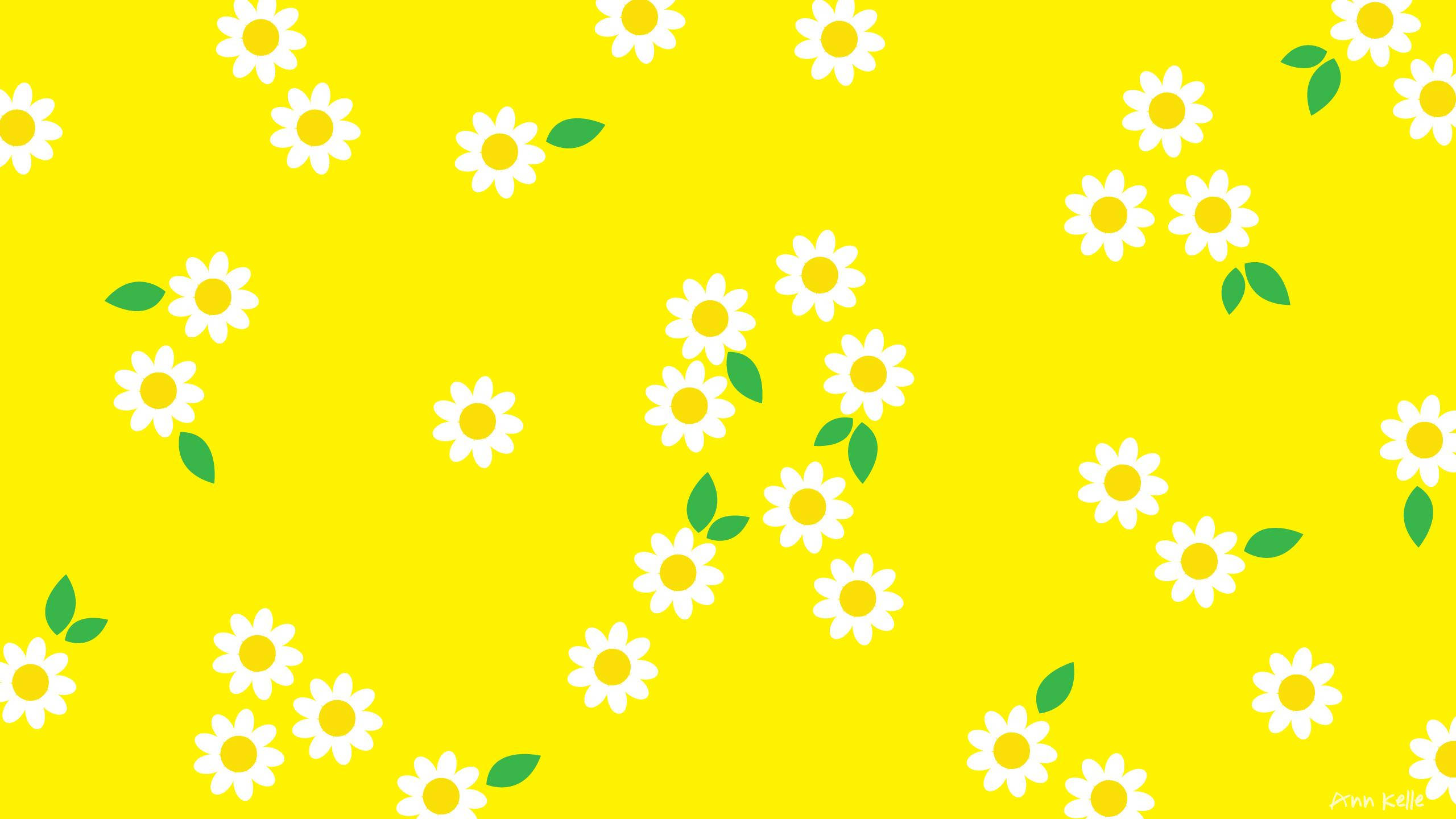 Fondo de pantalla amarillo estético con flores blancas para computadora Fondos de pantalla