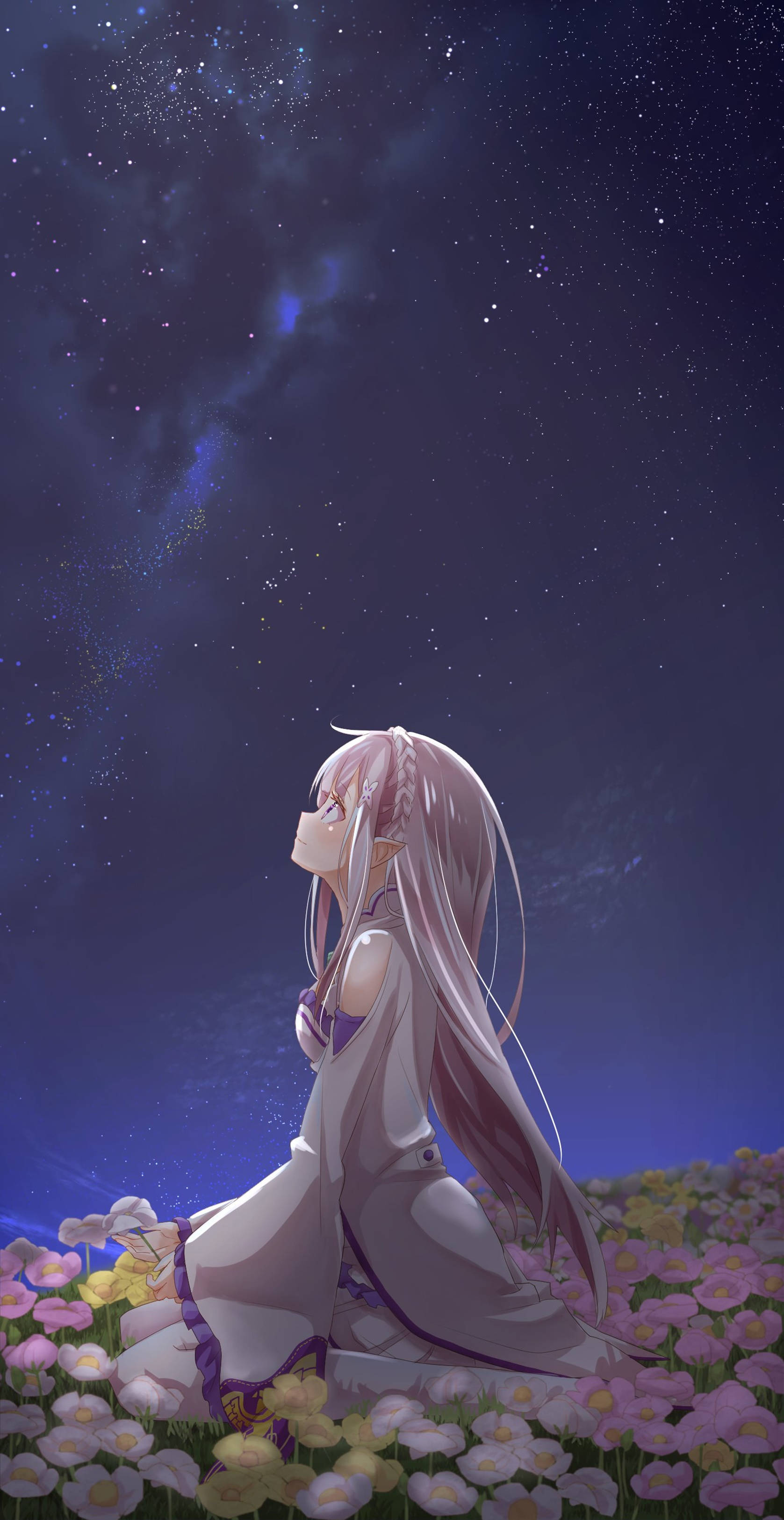 Fondo de pantalla anime 4K para iPhone: Chica en jardín de flores Fondos de pantalla