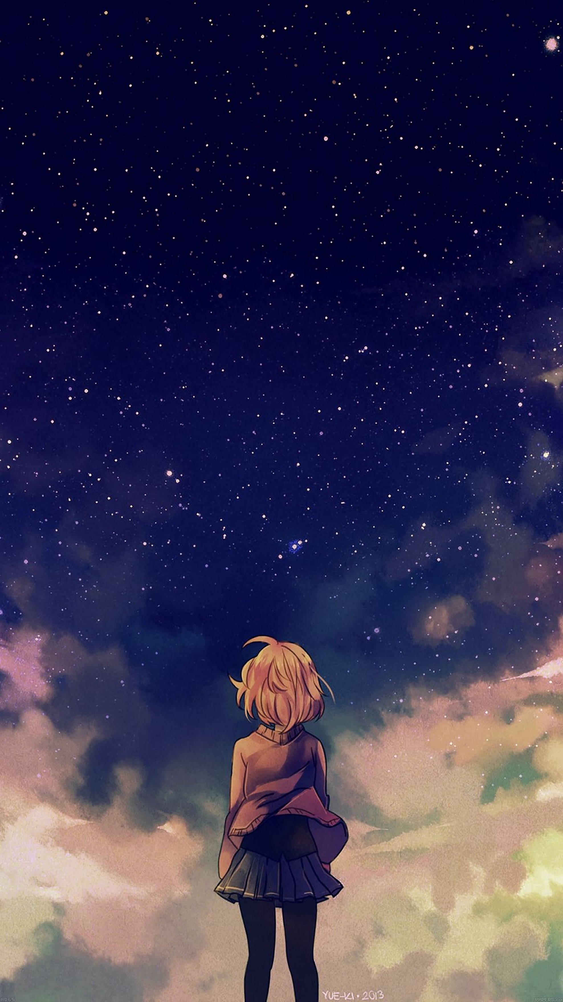 Fondo de Pantalla Anime Chica Cielo Estrellado para iPhone Fondos de pantalla