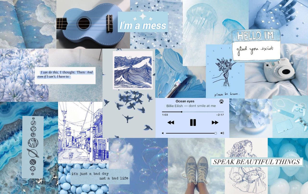 Fondo de pantalla collage estético azul bebé para laptop Fondos de pantalla