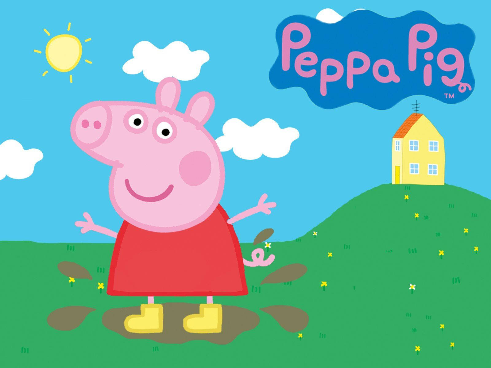Fondo de pantalla de Peppa Pig en campo verde lodoso para tableta Fondos de pantalla
