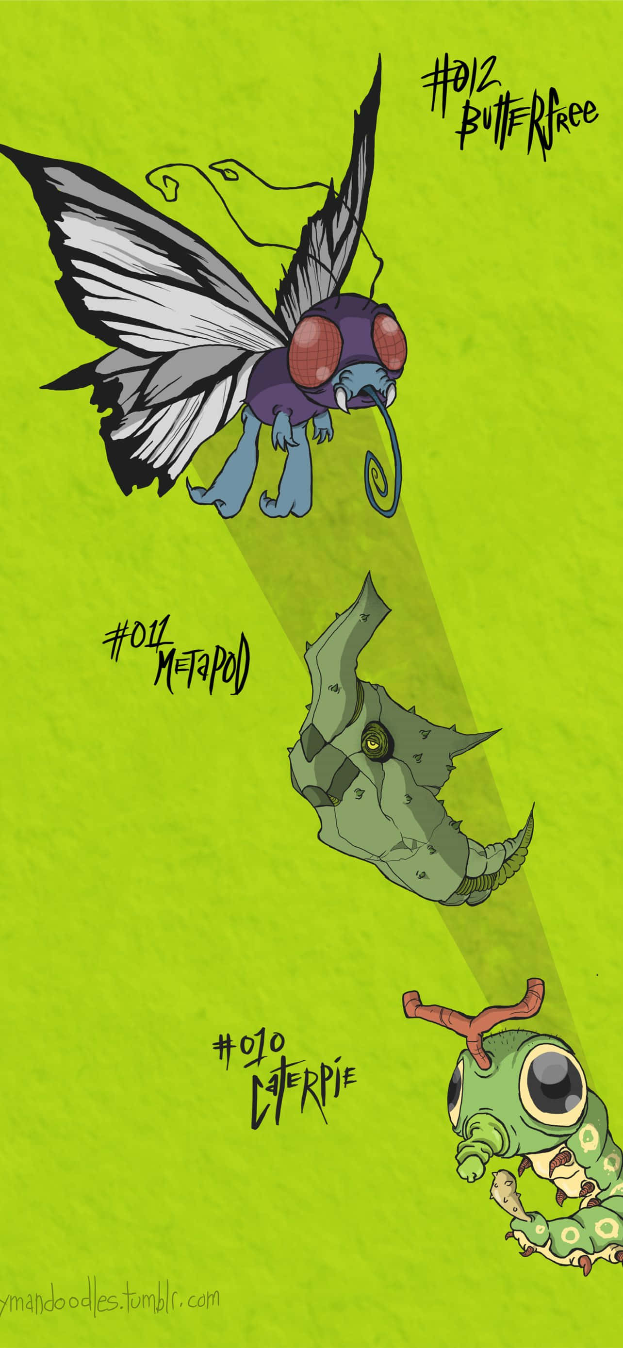 Fondo de pantalla estética verde de Caterpie, Metapod y Butterfree Fondos de pantalla