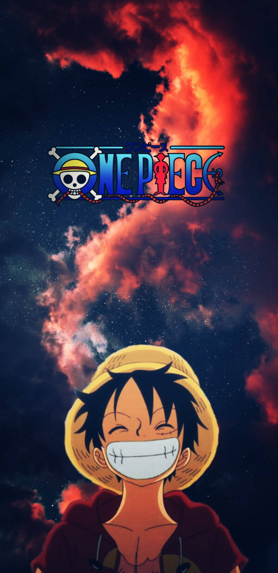 Fondo de Pantalla Estético de Luffy en Noche Estrellada con Logo Fondos de pantalla