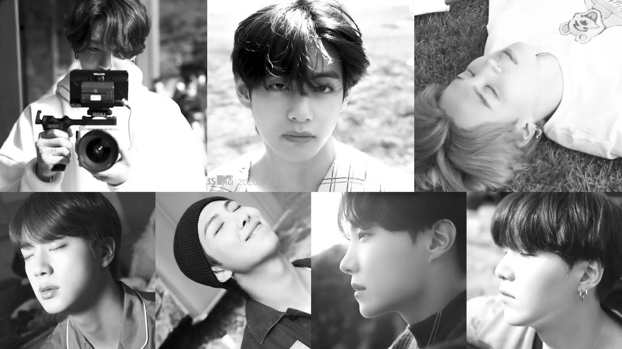 Fondo de pantalla genial de laptop BTS con collage en blanco y negro Fondos de pantalla