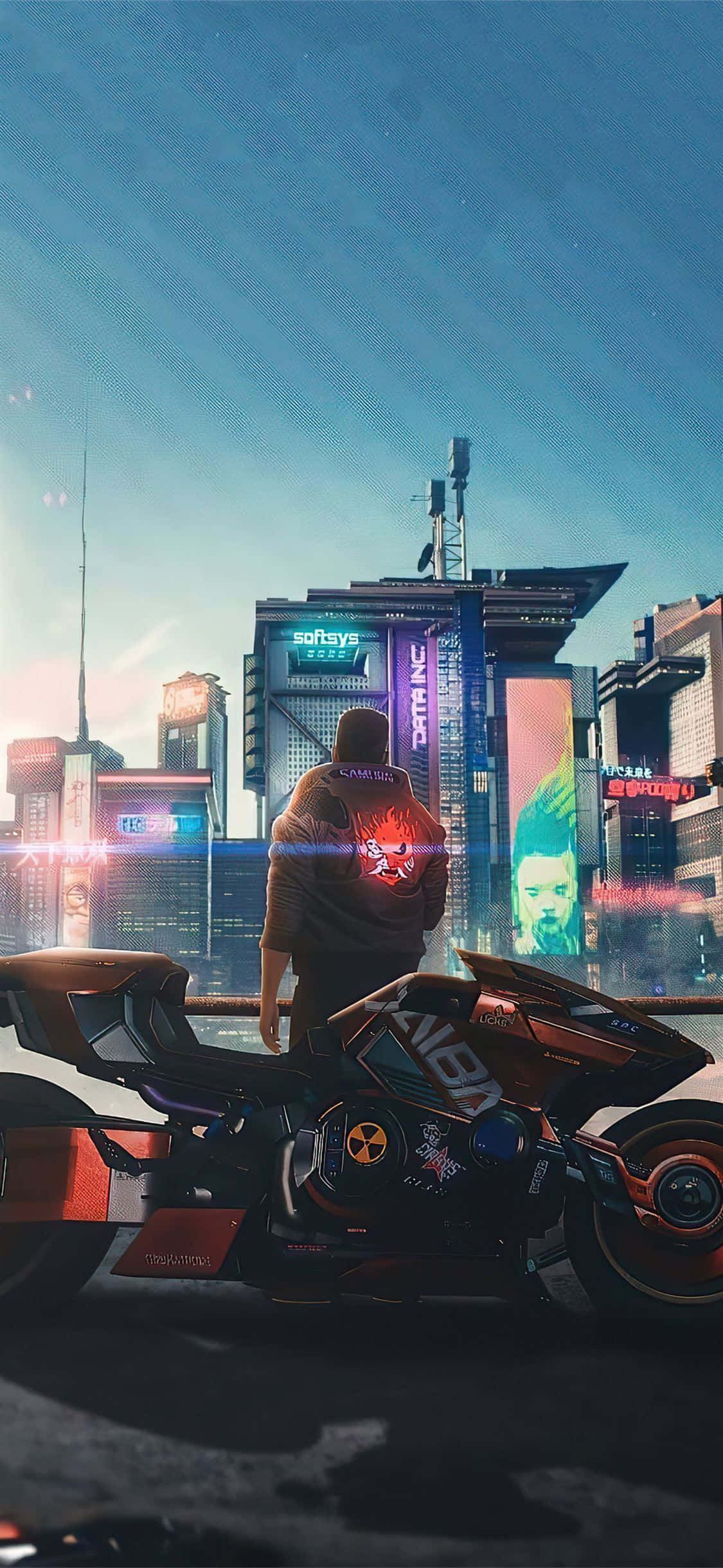 Fondo de pantalla iPhone XS Max Cyberpunk 2077 con logo Samurai Fondos de pantalla