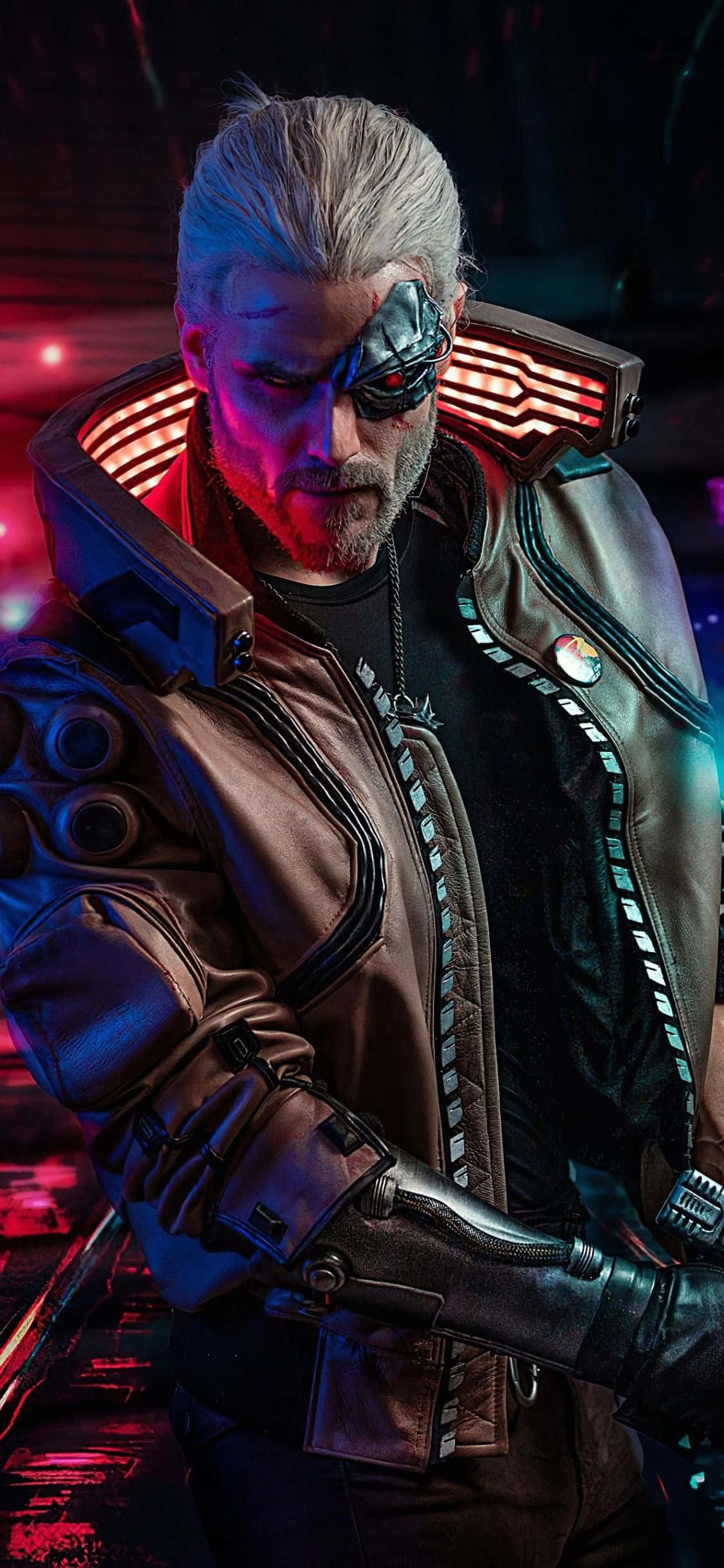 fondo de pantalla iPhone XS Max Cyberpunk 2077 cosplay de Geralt Fondos de pantalla