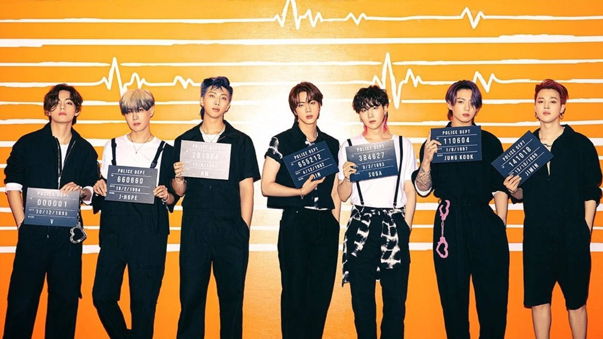 Fondo de pantalla para escritorio de BTS en fila para fotos policiales Fondos de pantalla