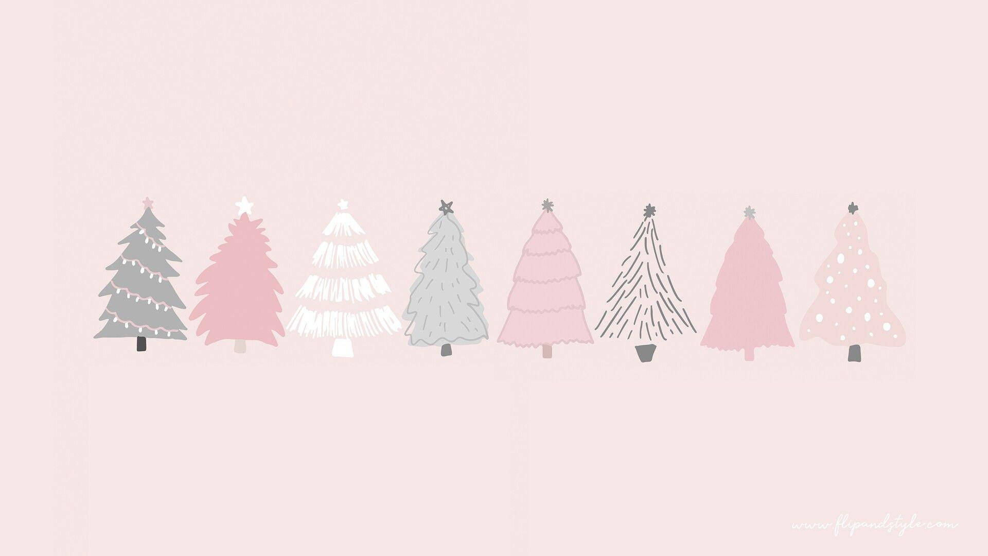 Fondo de pantalla simple y lindo de Navidad para iPhone con árboles rosas pastel Fondos de pantalla
