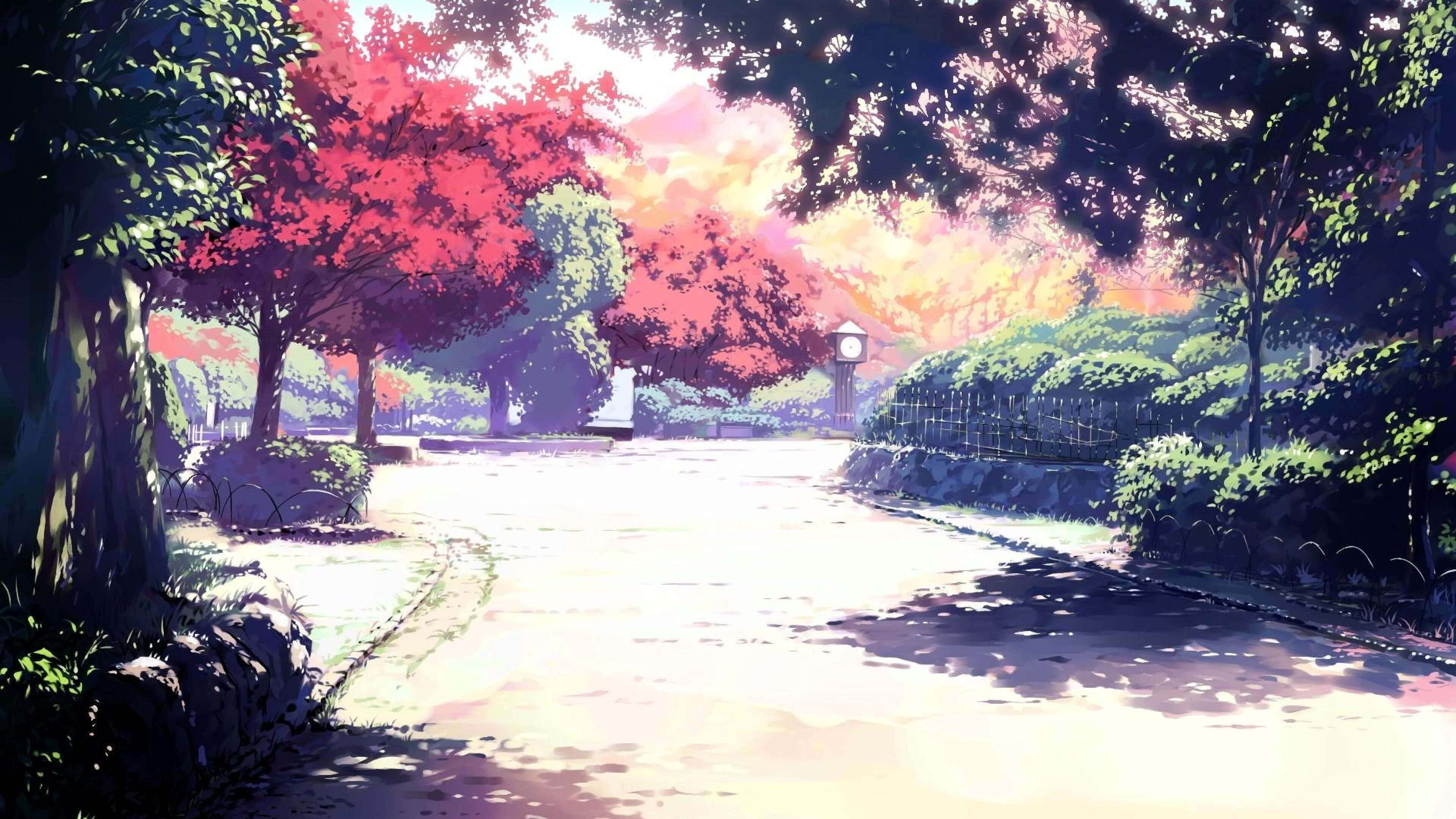 Fondo de parque anime con árboles soleados Fondos de pantalla